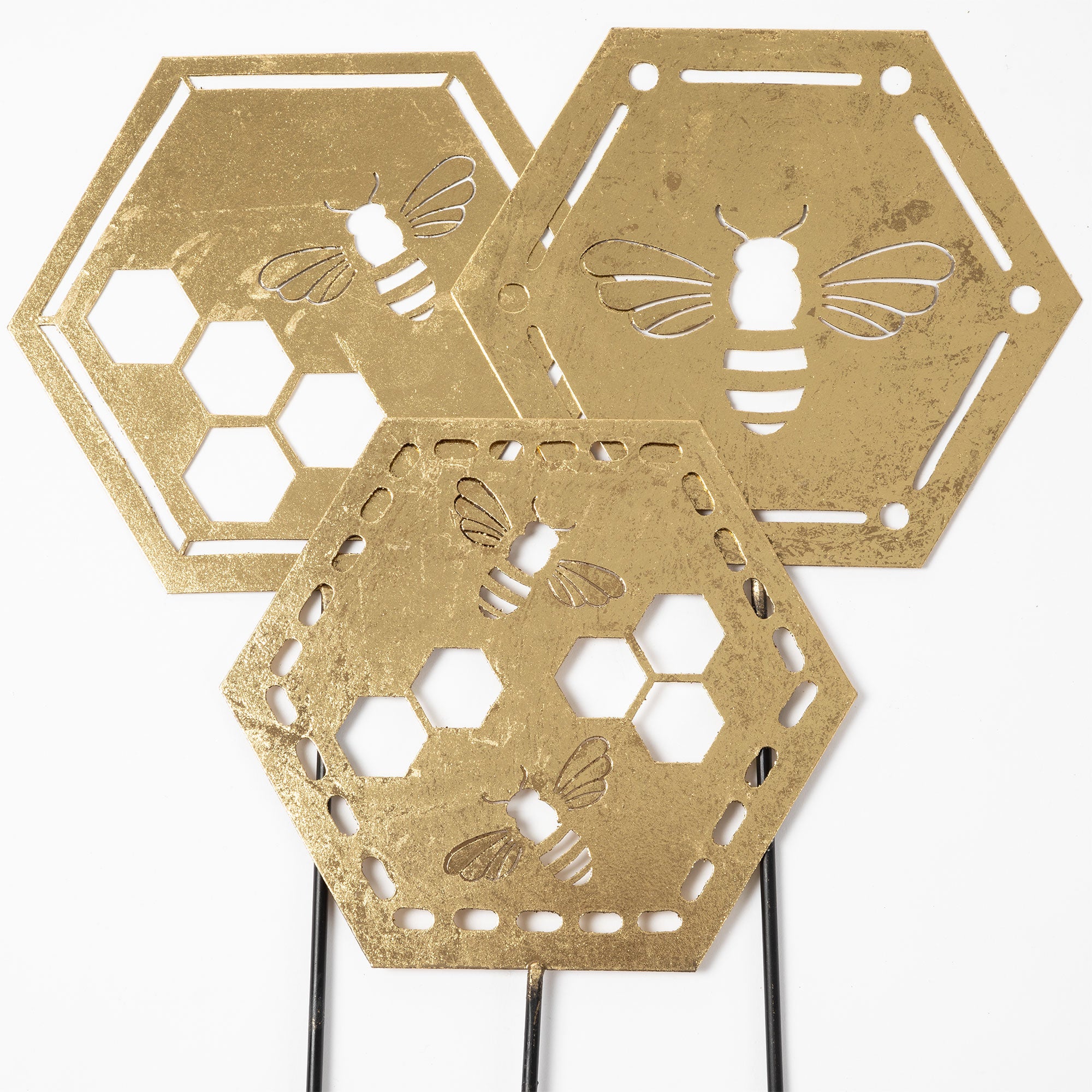 Bees & Honeycomb Gold Laser Cut Garden Stake - Bee