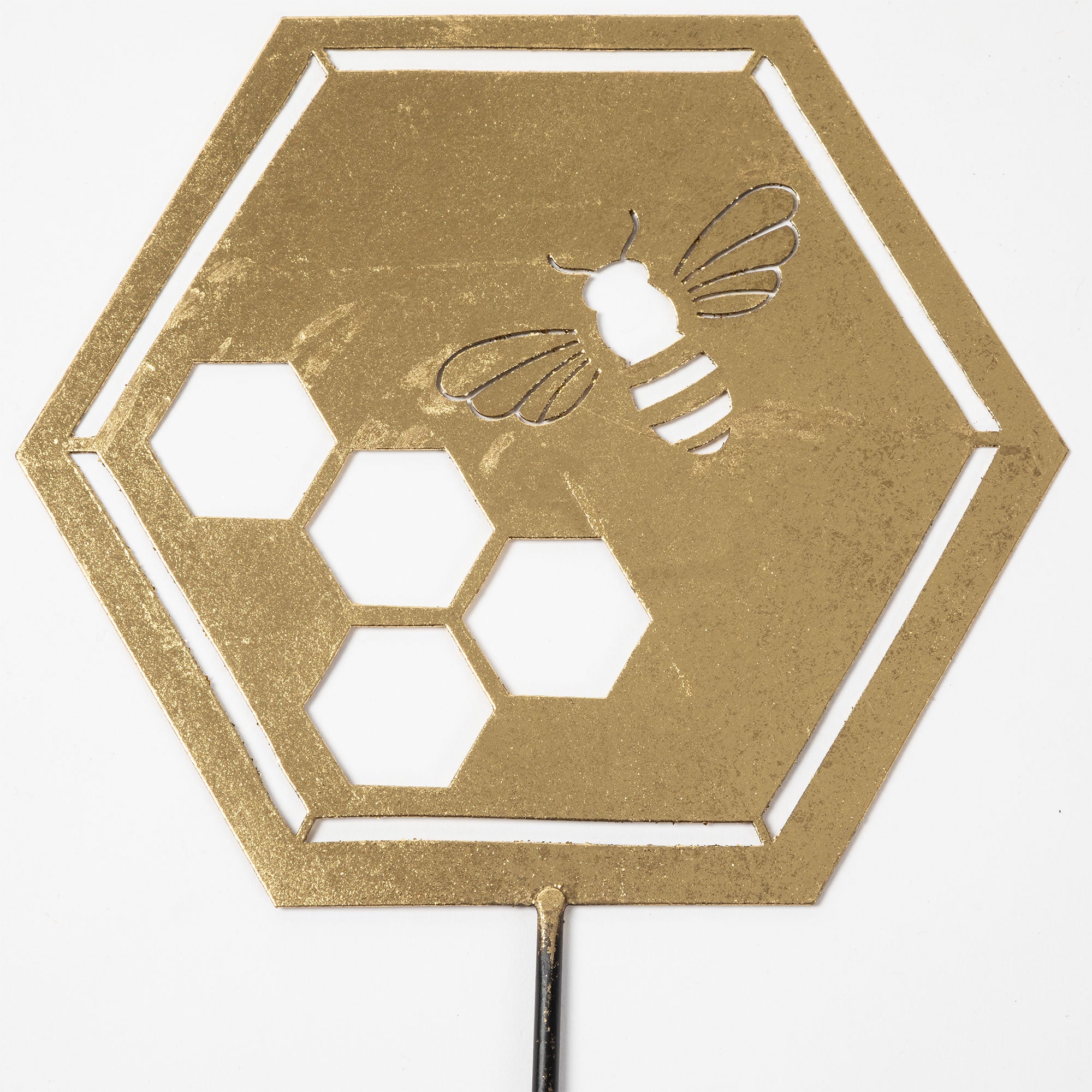 Bees & Honeycomb Gold Laser Cut Garden Stake - One Bee & Honeycomb