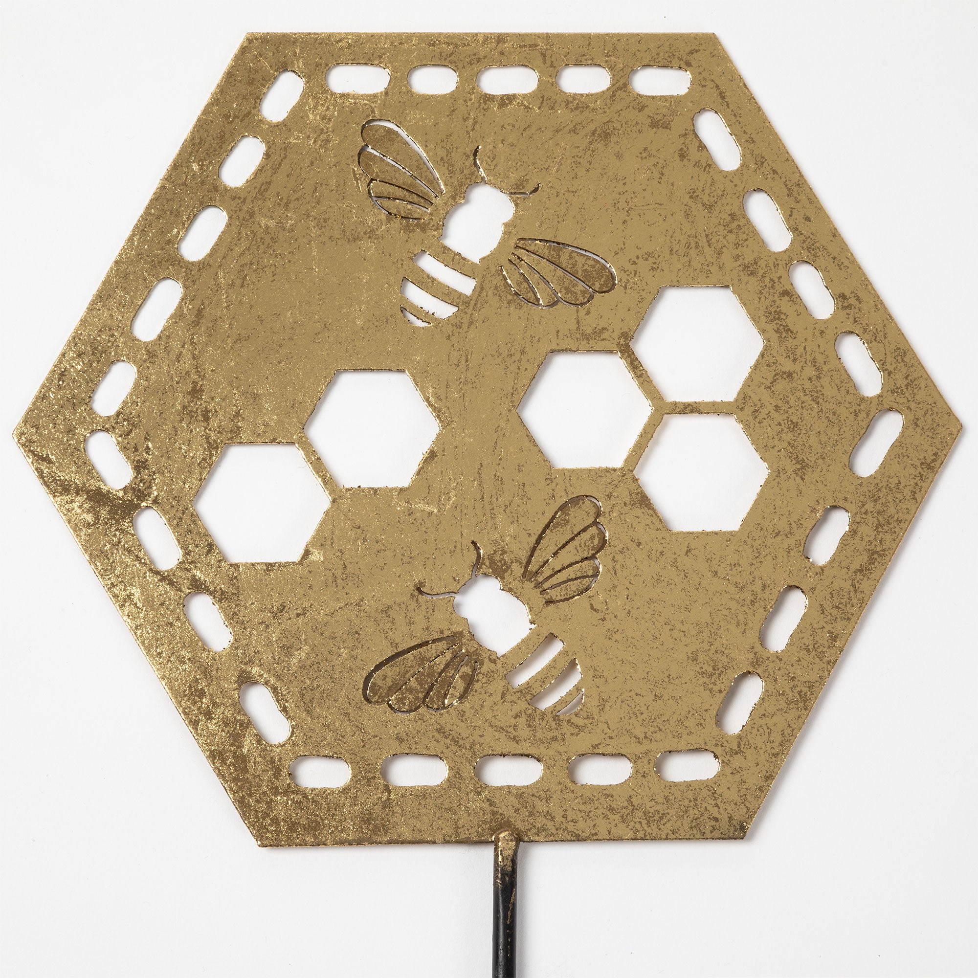 Bees & Honeycomb Gold Laser Cut Garden Stake - Two Bees & Honeycombs