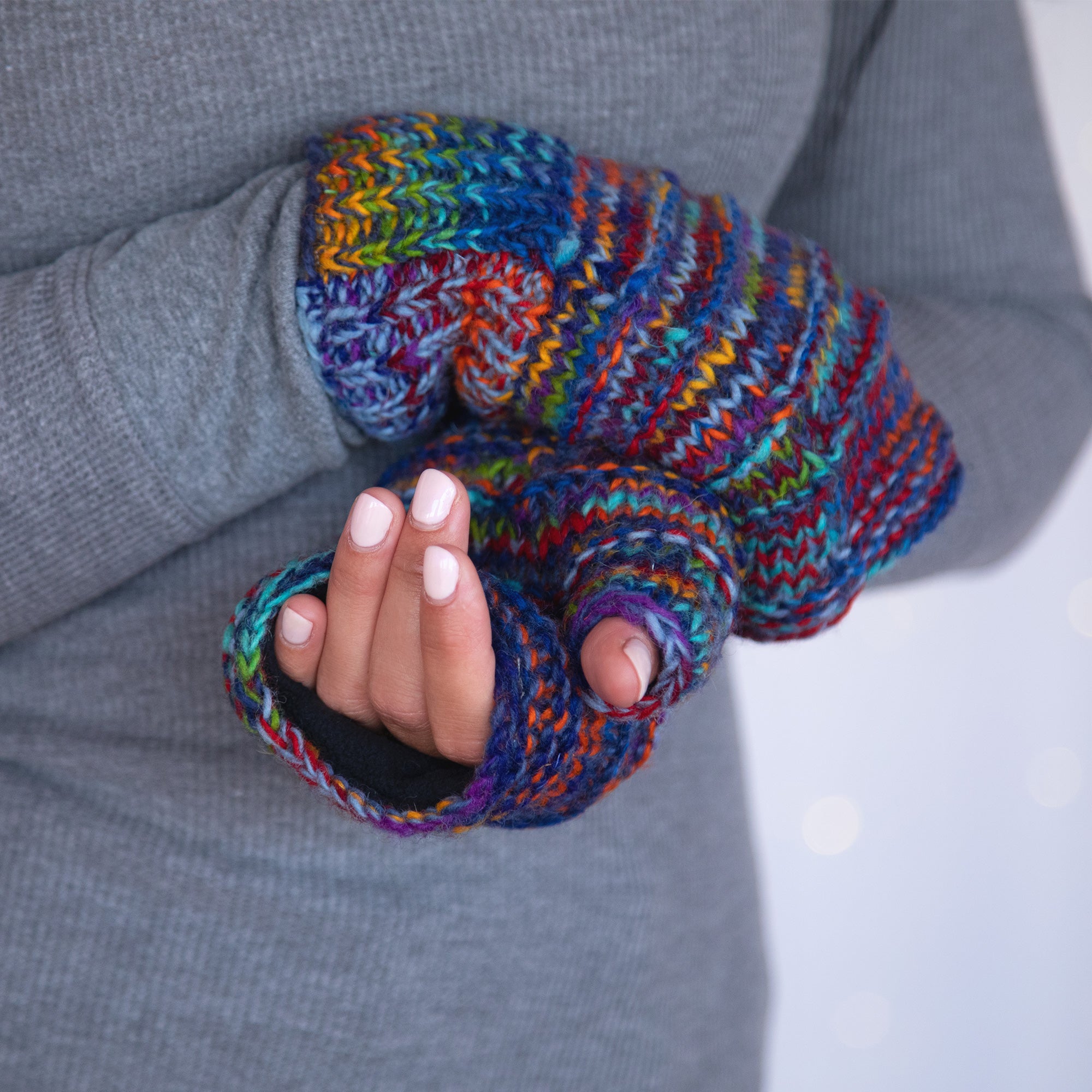 Space-Dye Hand Knit Wool Hand Warmers - Natural