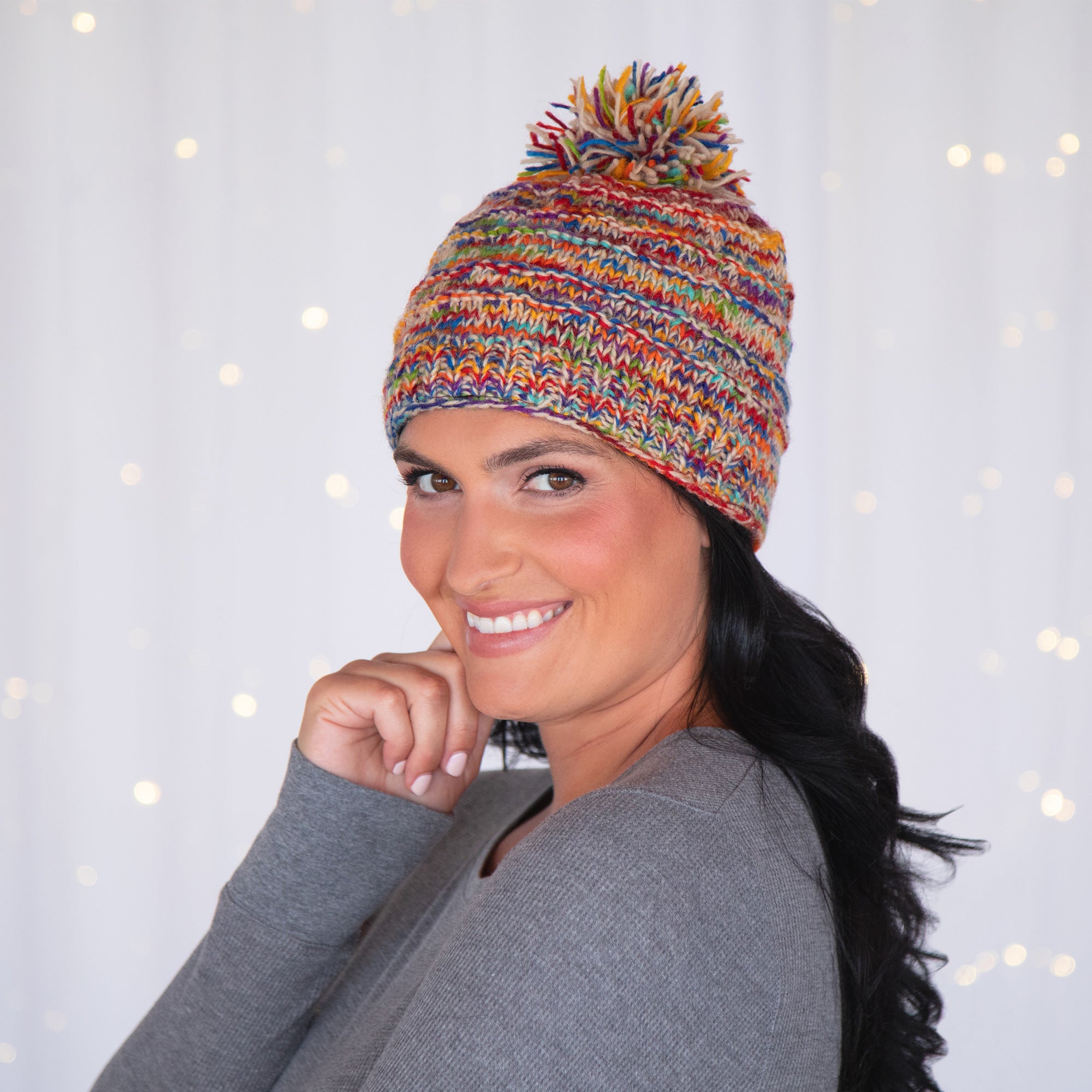 Space-Dye Hand Knit Wool Hat - Natural