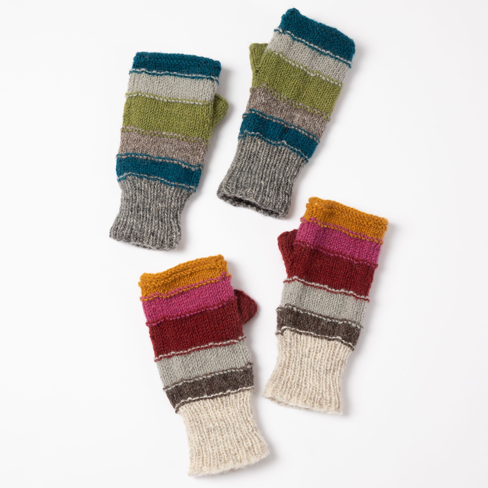 Bold Stripes Hand Knit Hand Warmers - Green Multi