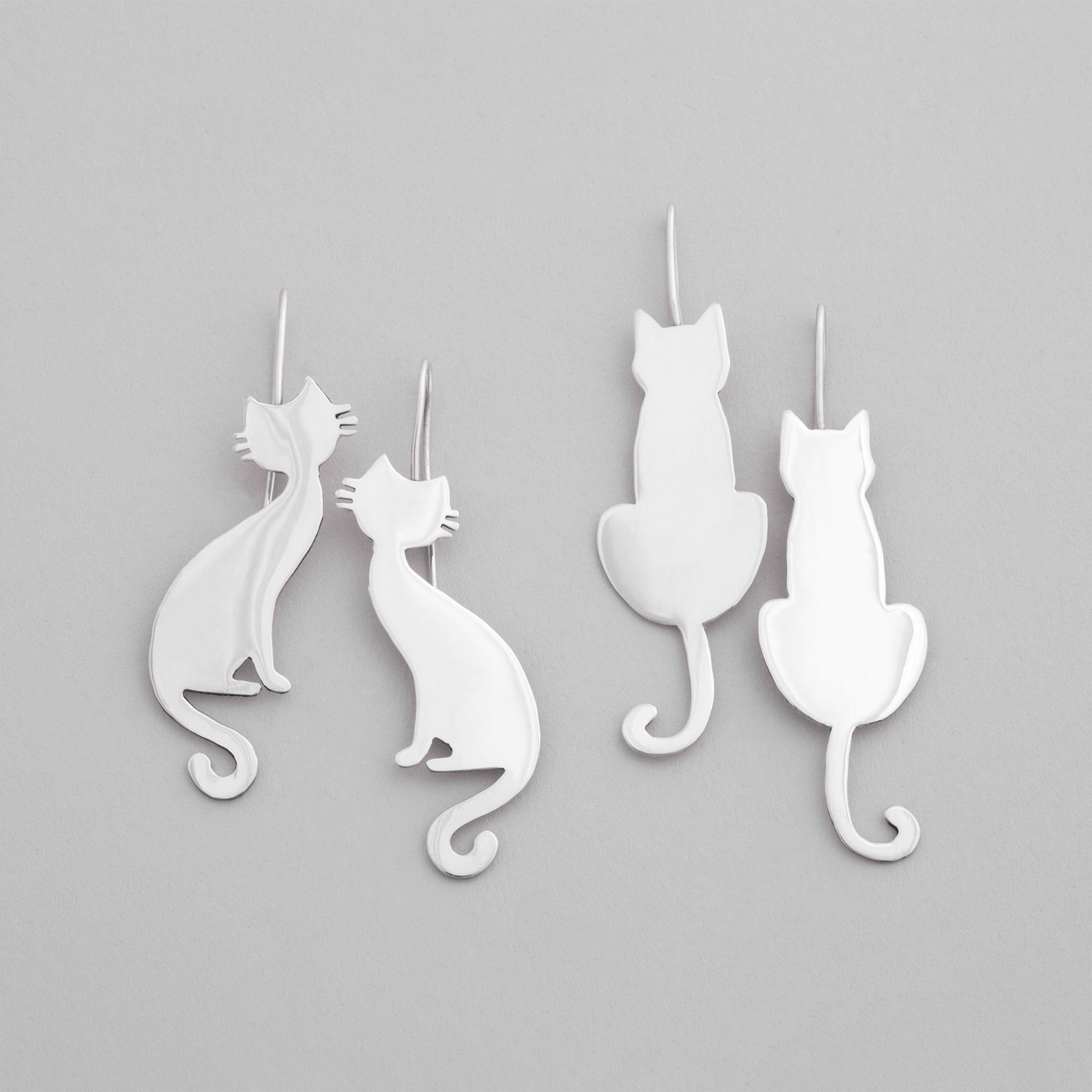 Elegant Silhouette Sterling Cat Earrings - Tail