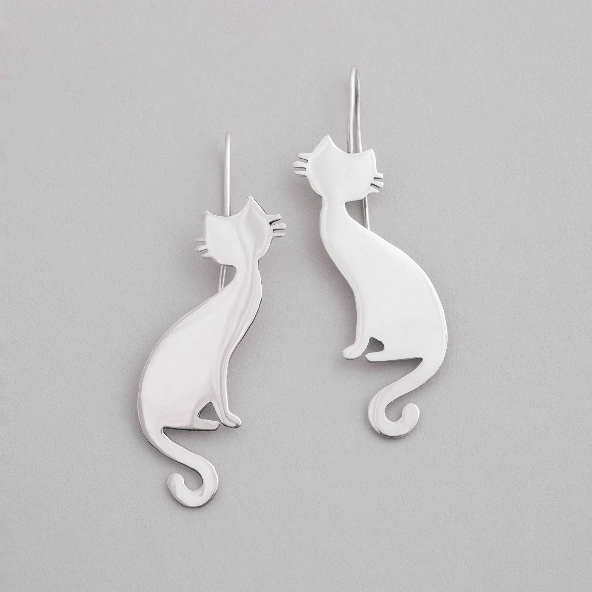 Elegant Silhouette Sterling Cat Earrings - Whiskers