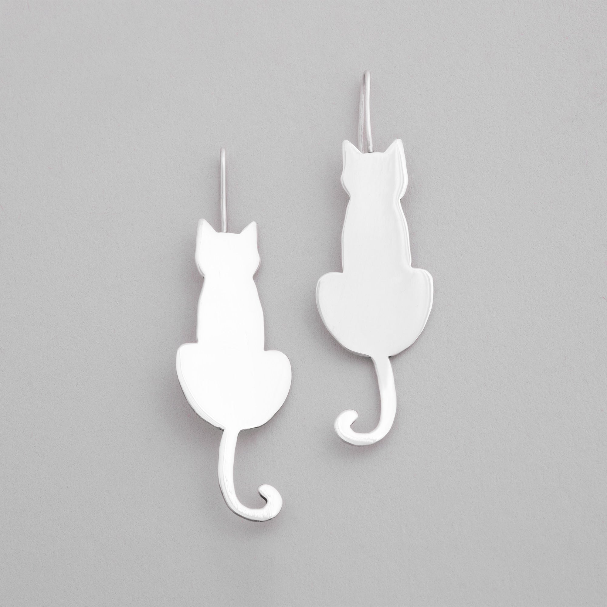 Elegant Silhouette Sterling Cat Earrings - Tail