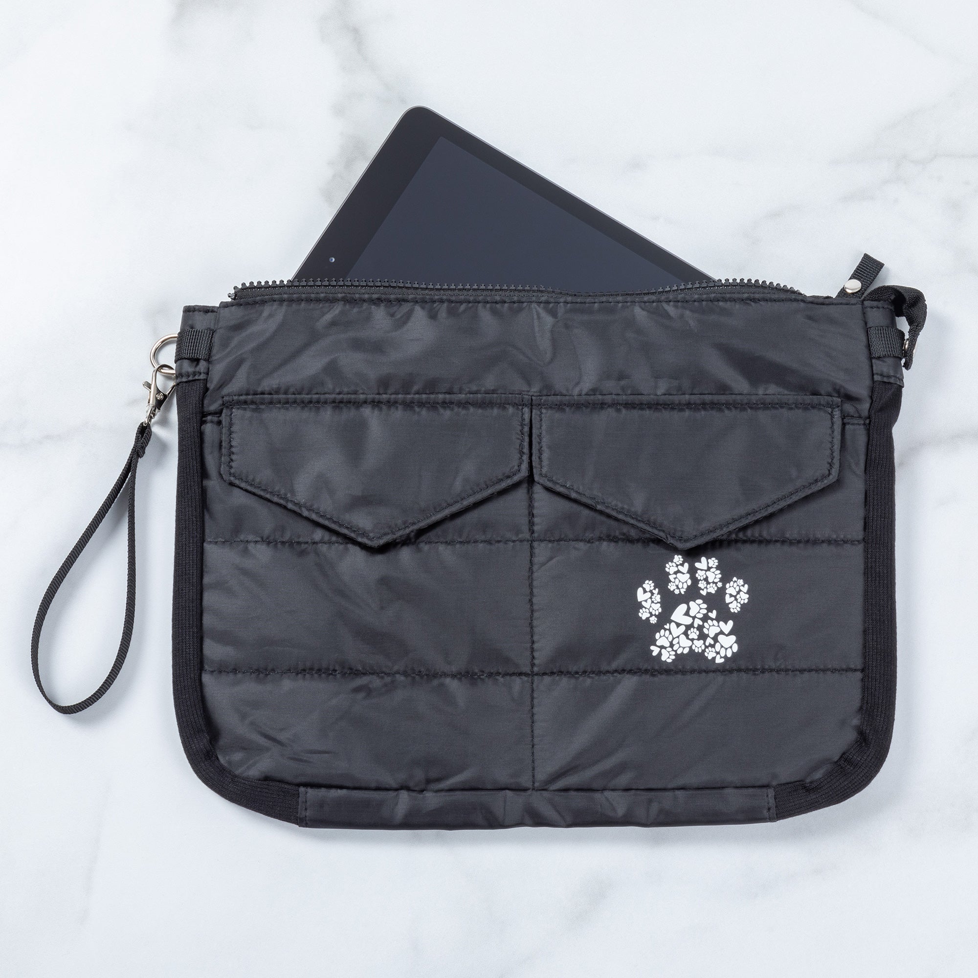 Paw Print Puffer Tablet Carrying Case - Black