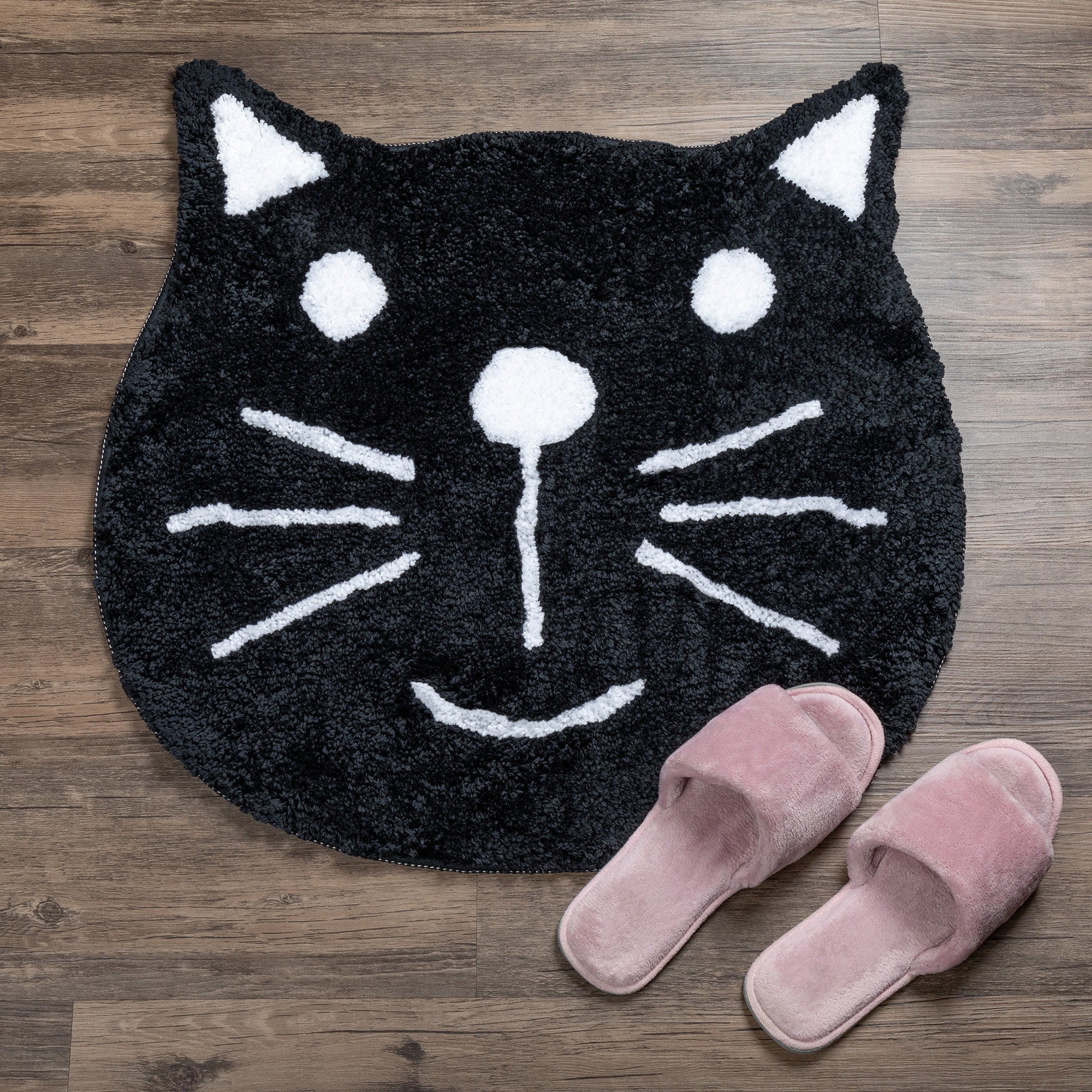 Cute Cat Face Floor Mat - Black