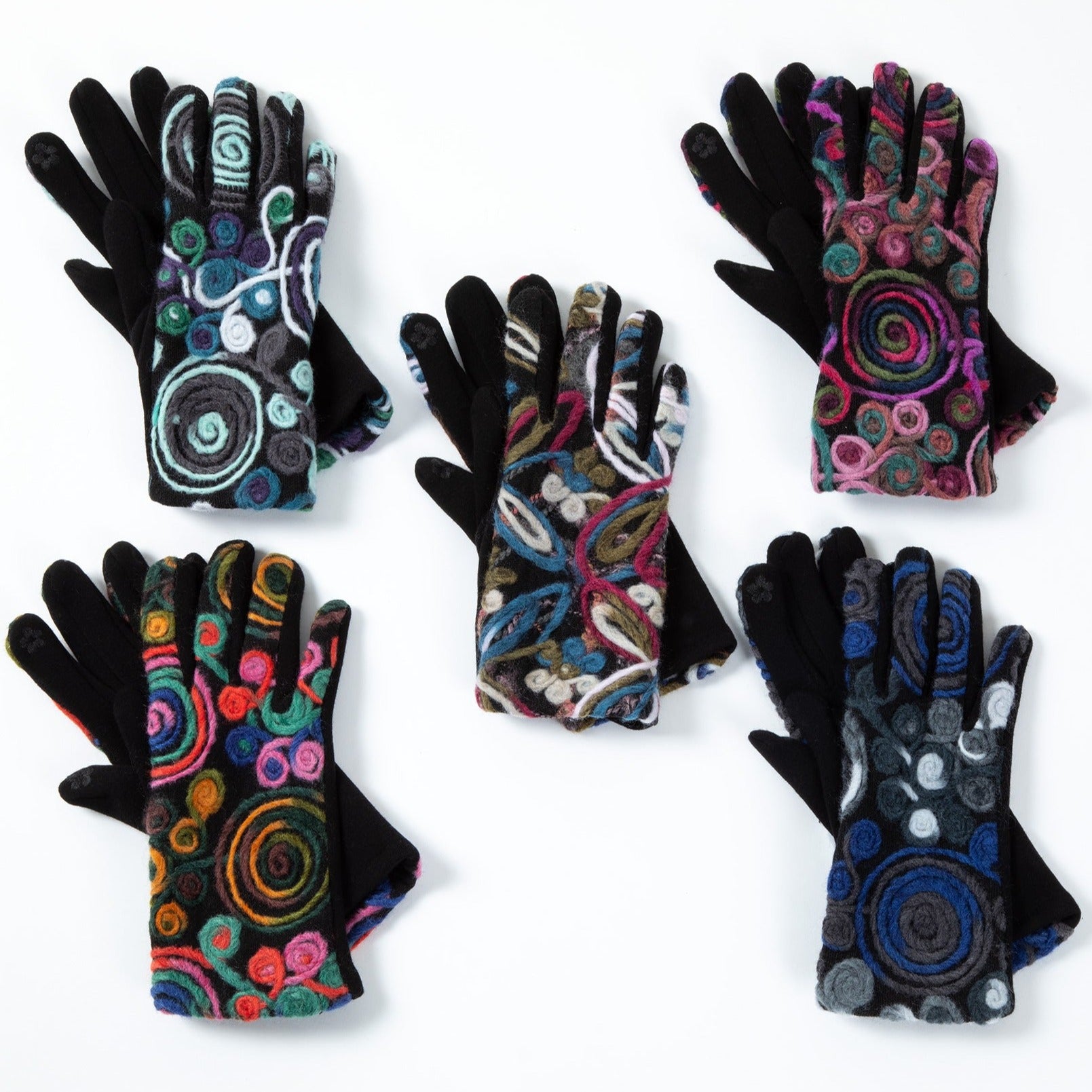 Threaded Swirls Touch Screen Gloves - Blue/Gray/Black