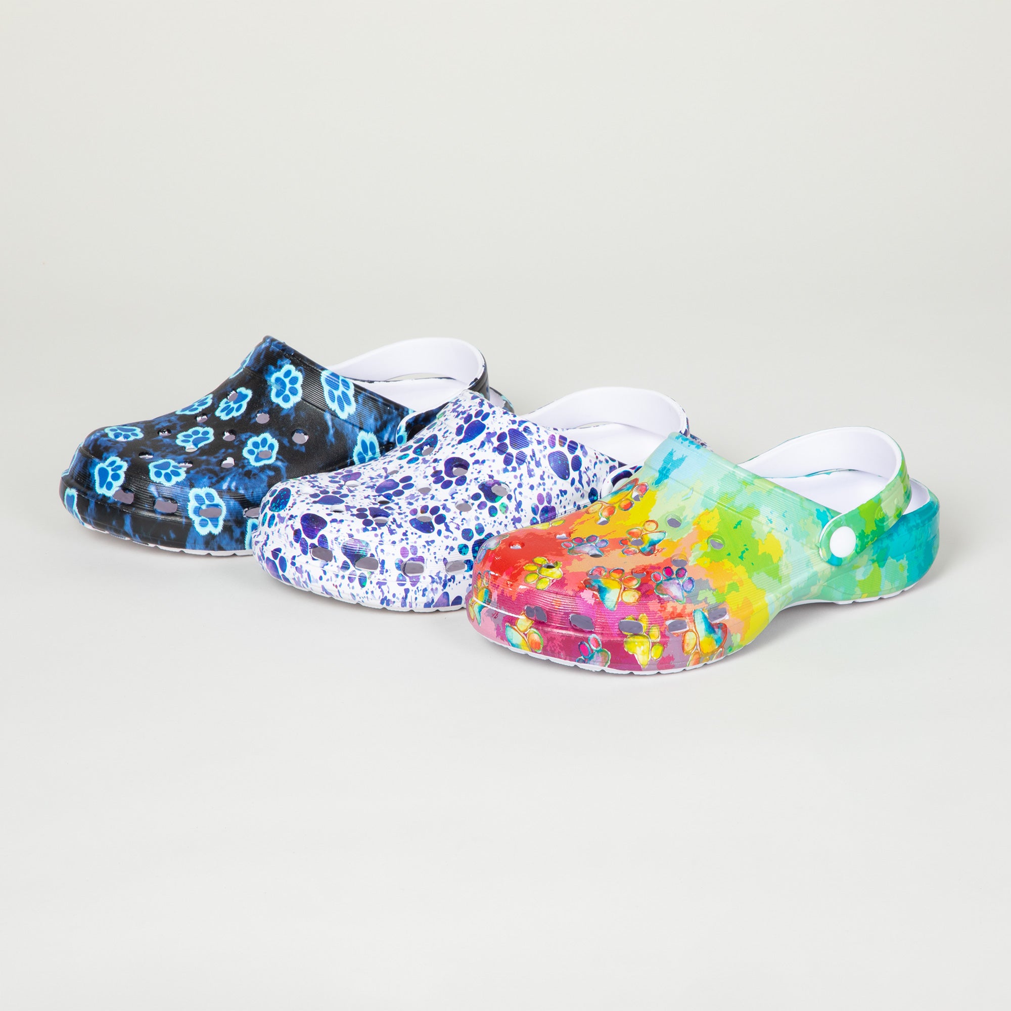Super Comfy Paw Print Clogs - Rainbow Marble Paws - 8
