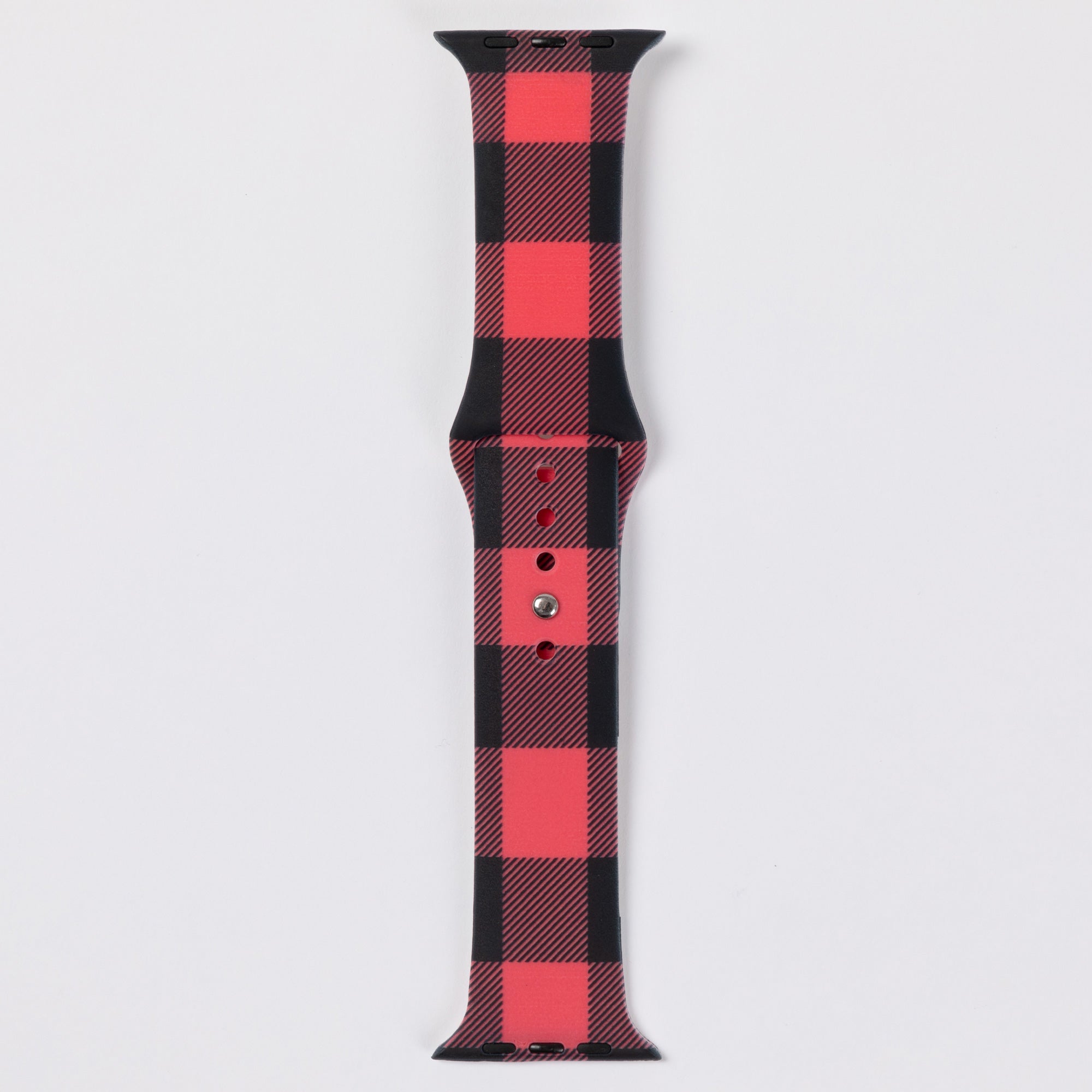 Patterned Silicone Apple Watch Band 38mm/40mm 42mm/44mm - Red & Black Buffalo Plaid - 42mm/44mm