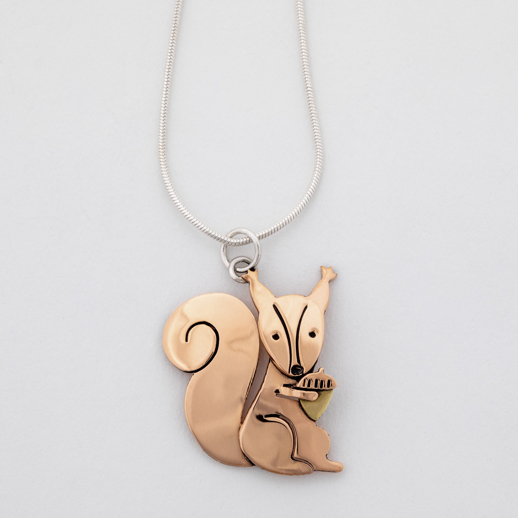 Squirrel Mixed Metal Necklace - With Sterling Cable Chain