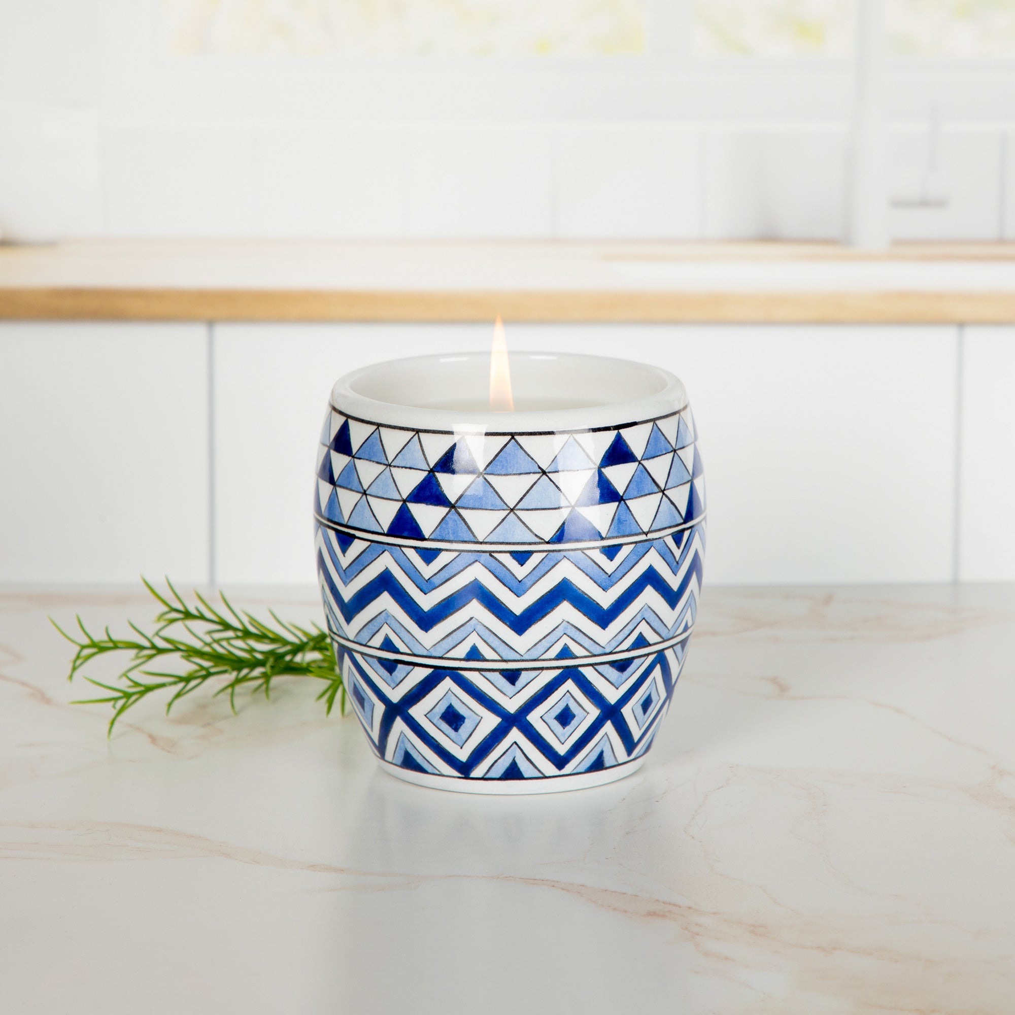 Ceramic Artisan Hand-Poured Candle - Vanilla - Sapphire Mosaic