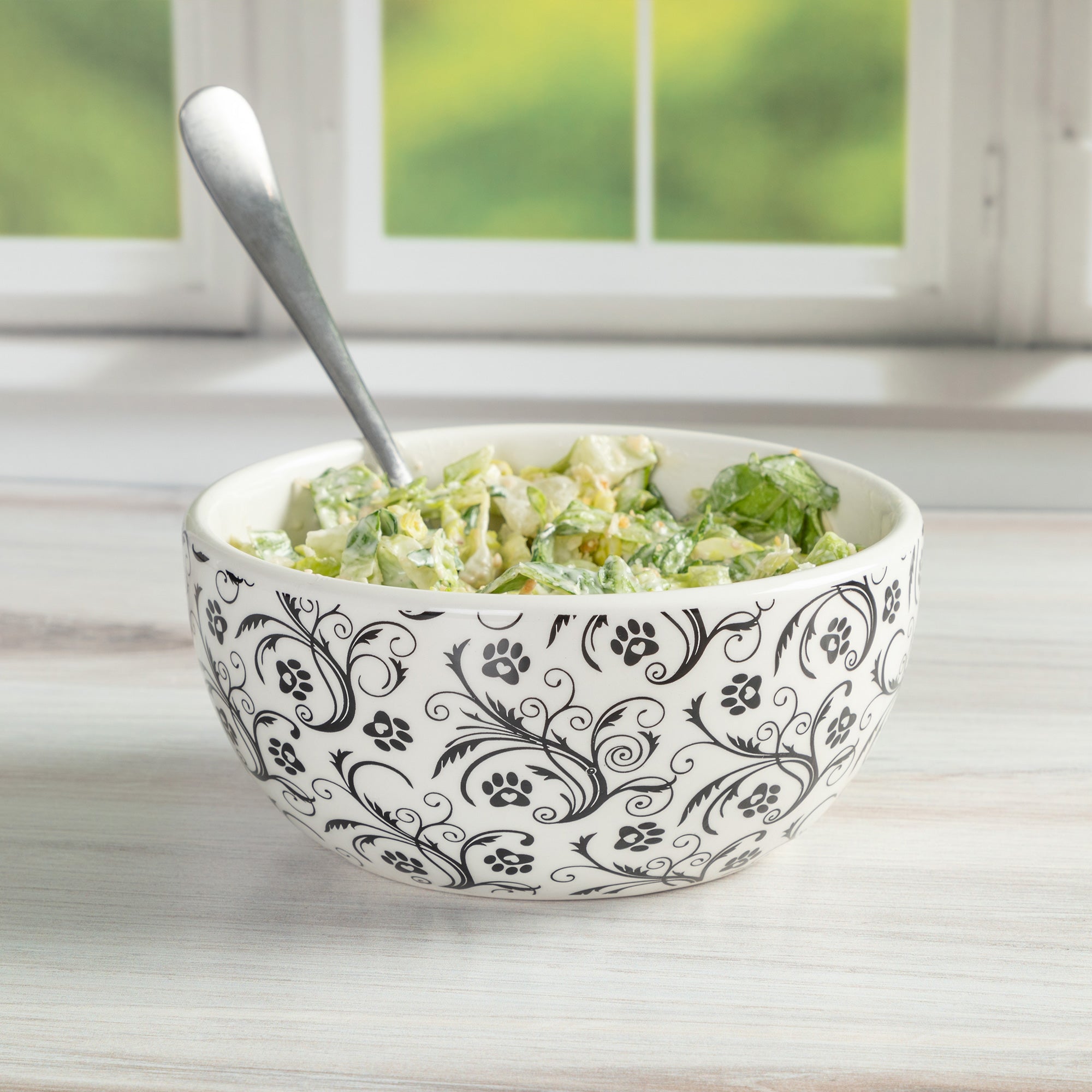 Ceramic Paw Lover Soup Or Salad Bowl - Set Of 4 - Paws & Swirls
