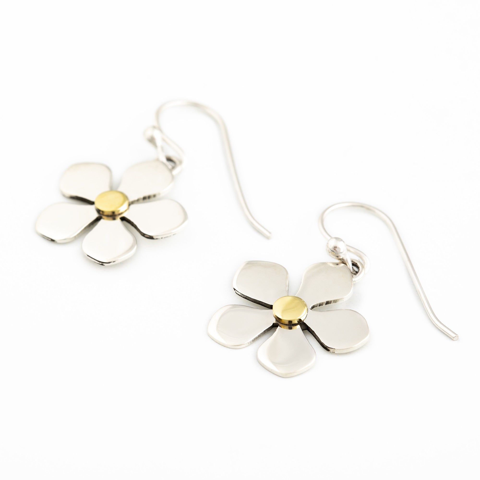 Mixed Metal Dangling Flower Earrings - Daisy
