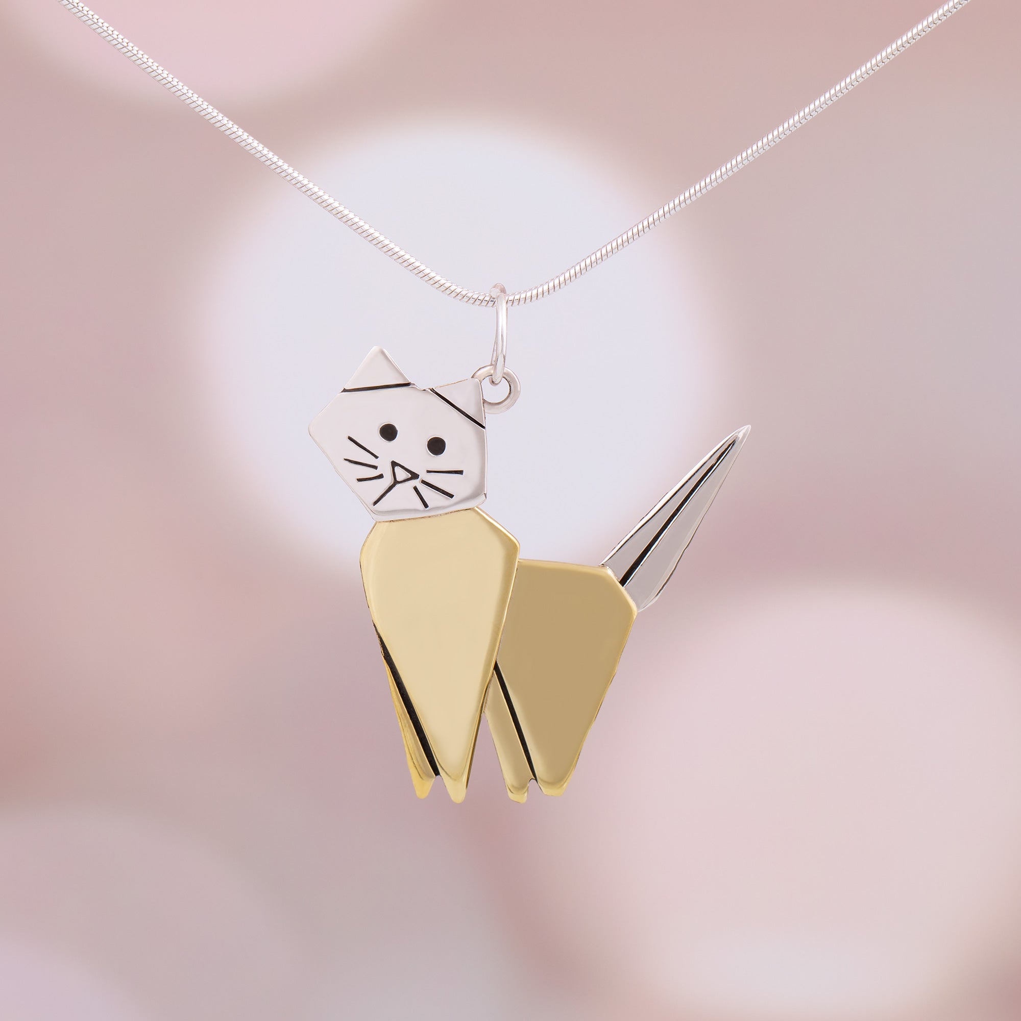 Origami Pet Necklace - Cat - With Diamond Cut Chain