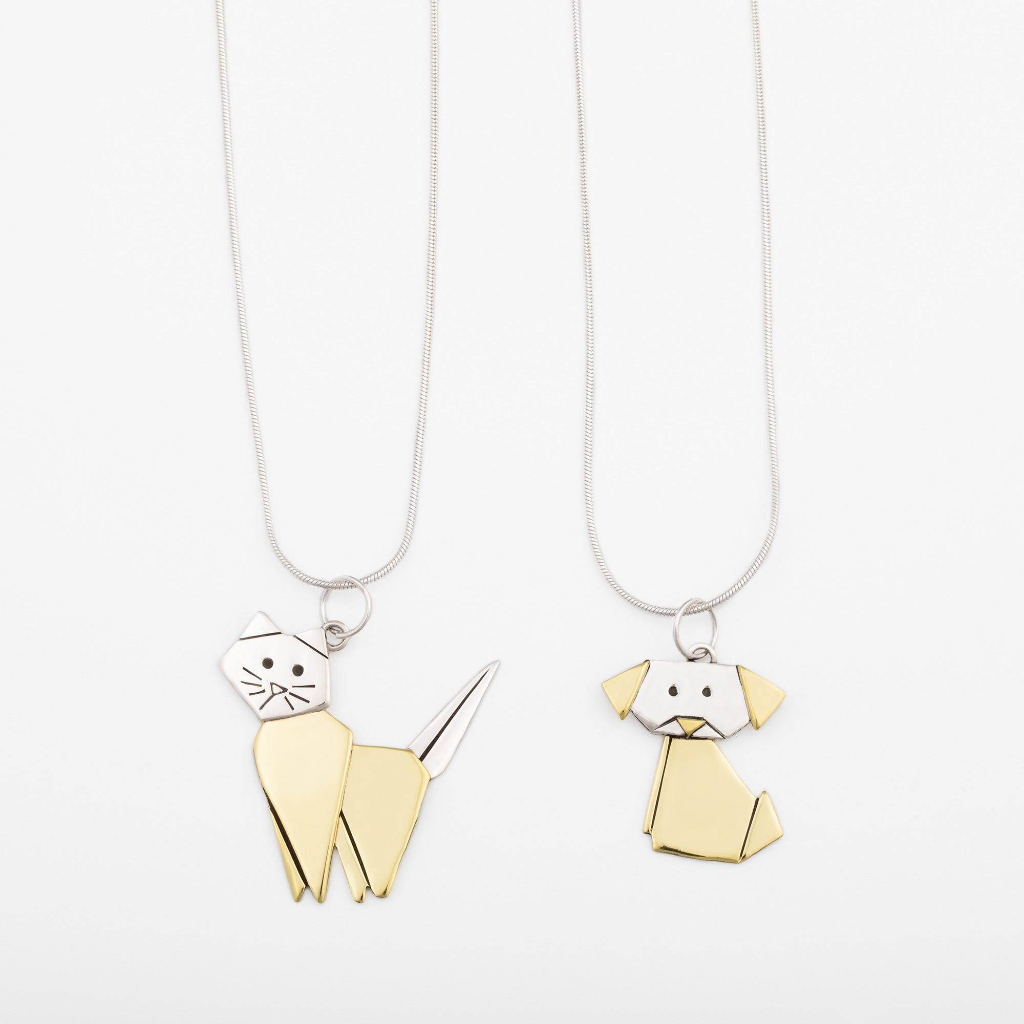 Origami Pet Necklace - Cat - With Diamond Cut Chain