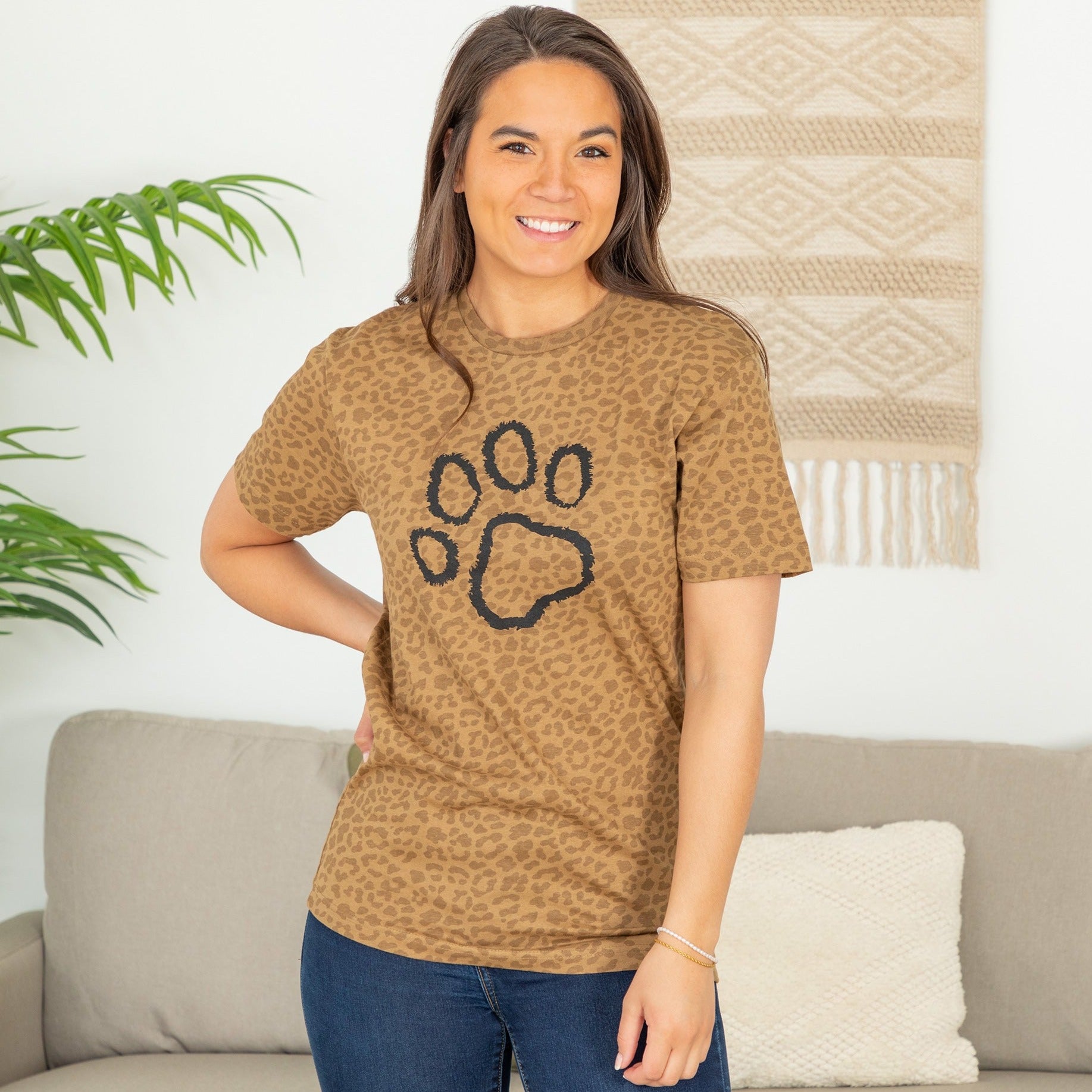 Leopard Paw Tee - Brown - S