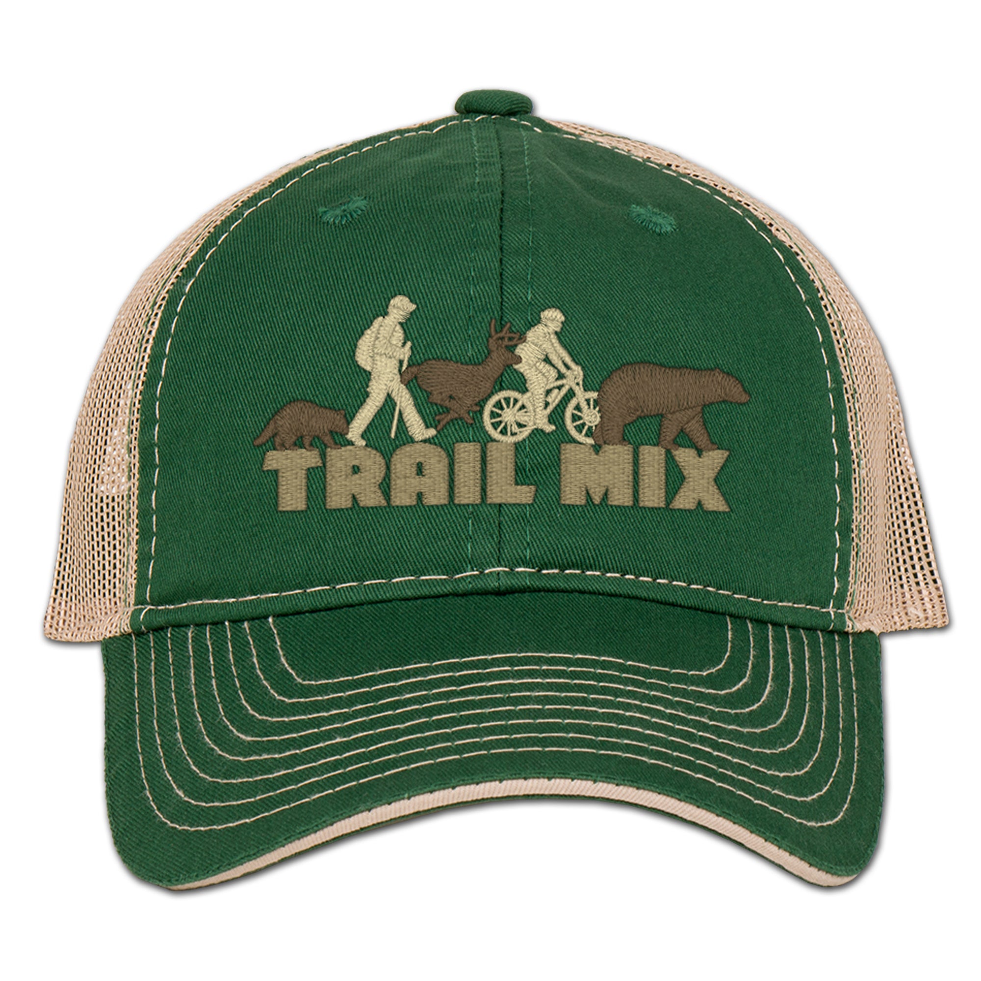 Earth Sun Moon Trail Mix Trucker Hat - Dark Green/Khaki - Adjustable