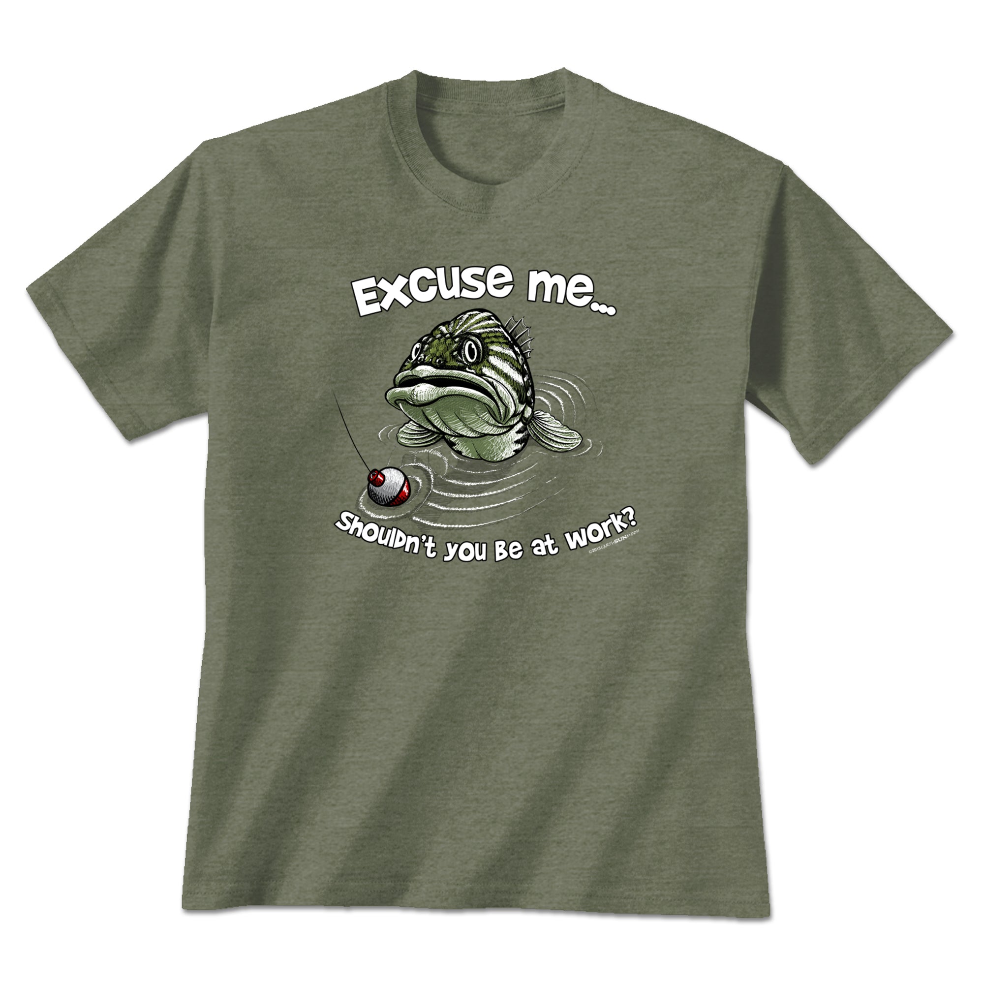 Earth Sun Moon Excuse Me Fish T-Shirt - Heather Military Green - XXL