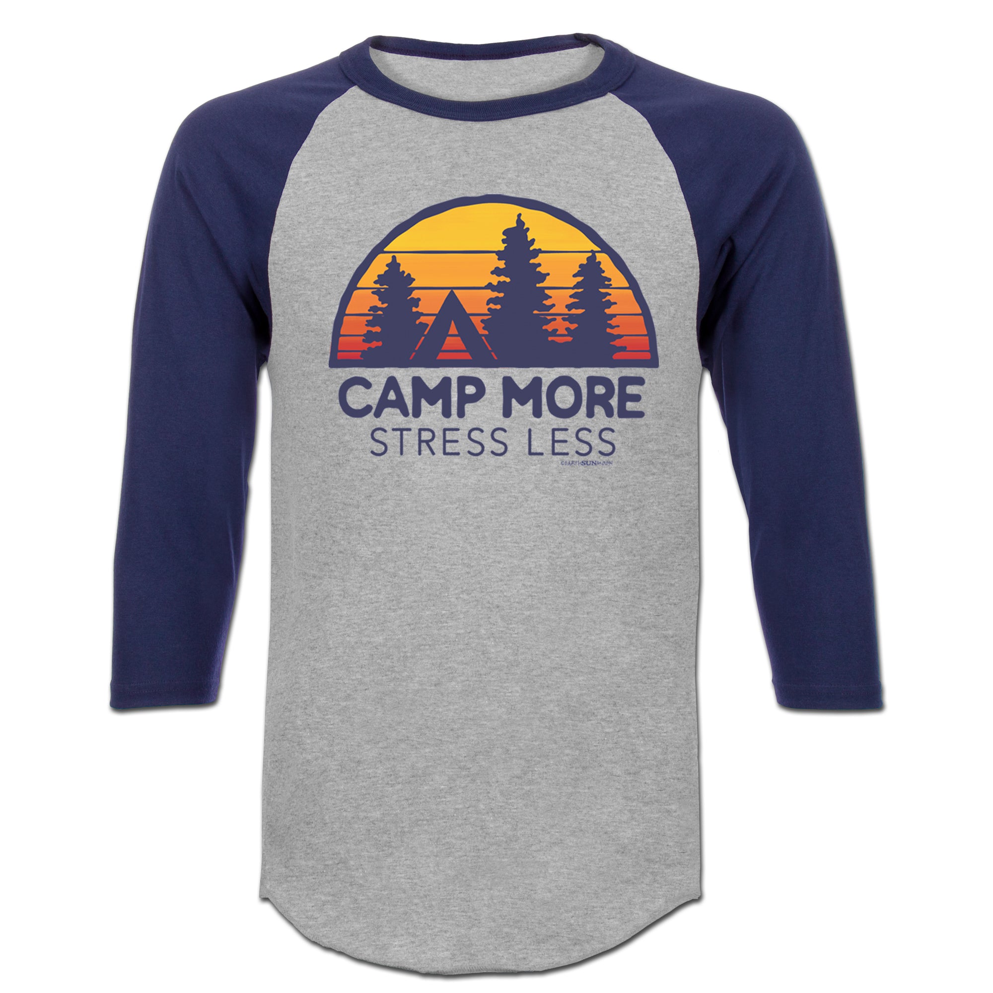 Earth Sun Moon Camp More Stress Less 3/4 Sleeve Raglan - Sports Grey/Navy - S