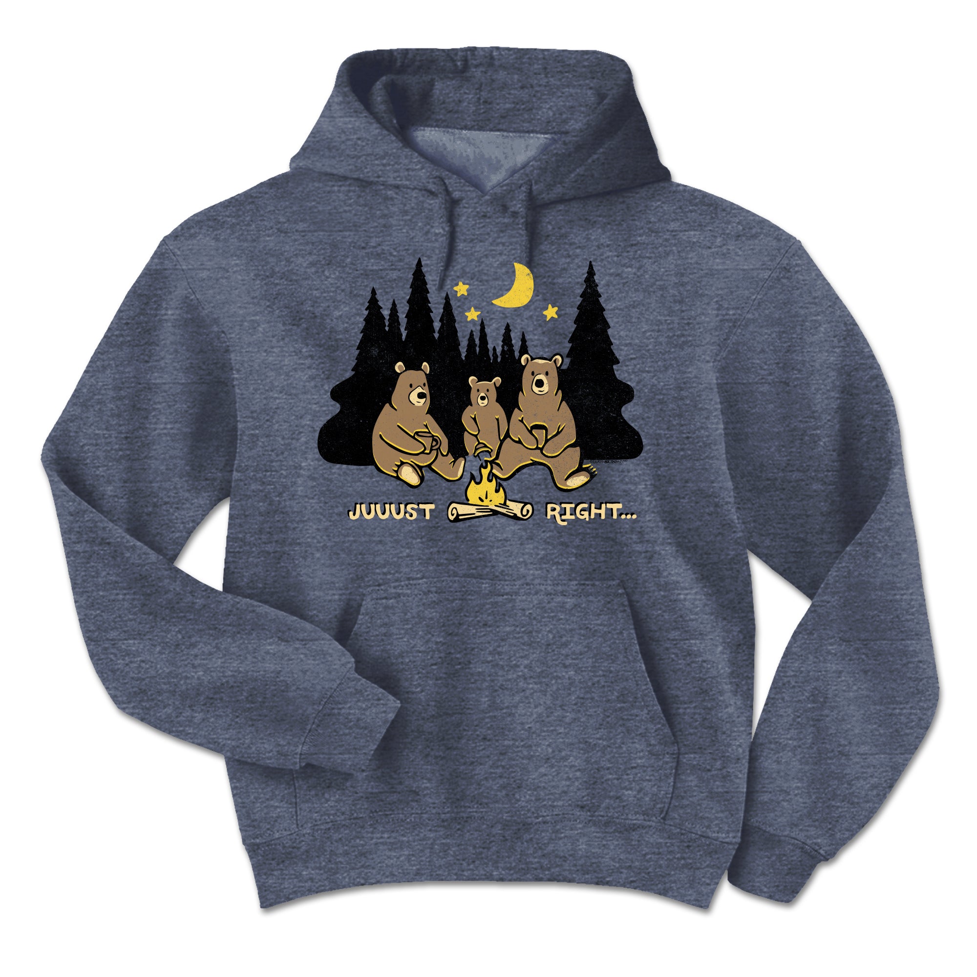 Earth Sun Moon Juuust Right Campfire Hooded Sweatshirt - Heather Navy - XL