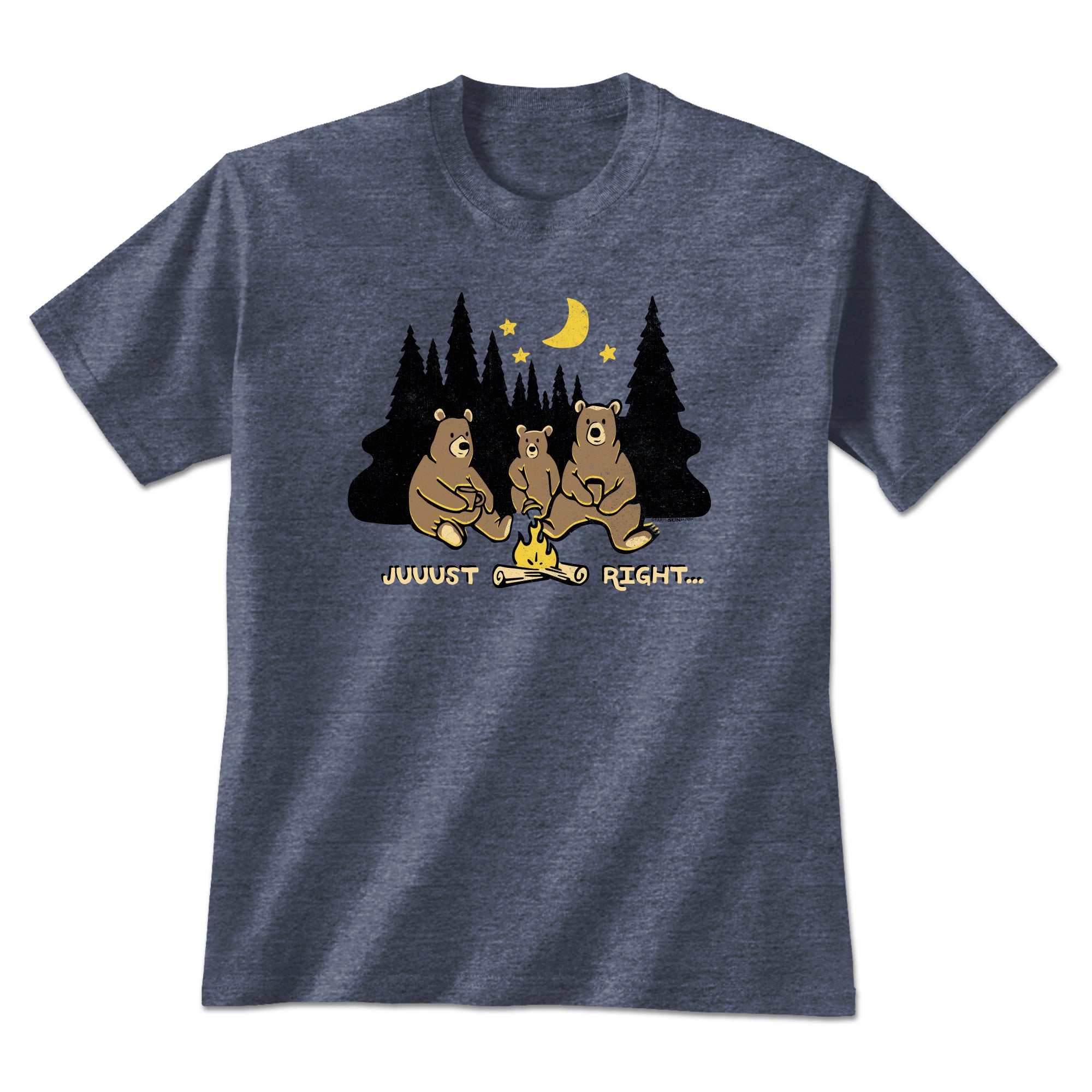 Earth Sun Moon Juuust Right Campfire T-Shirt - Heather Navy - XXL