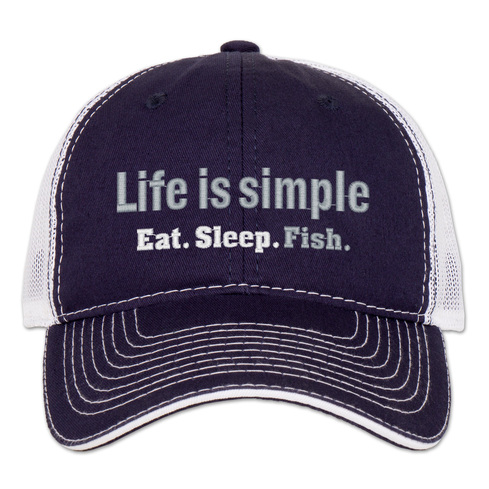 Earth Sun Moon Life Is Simple - Fish Trucker Hat - Navy/White - Adjustable