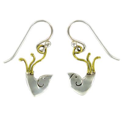 Bird Sterling & Brass Wire Earrings