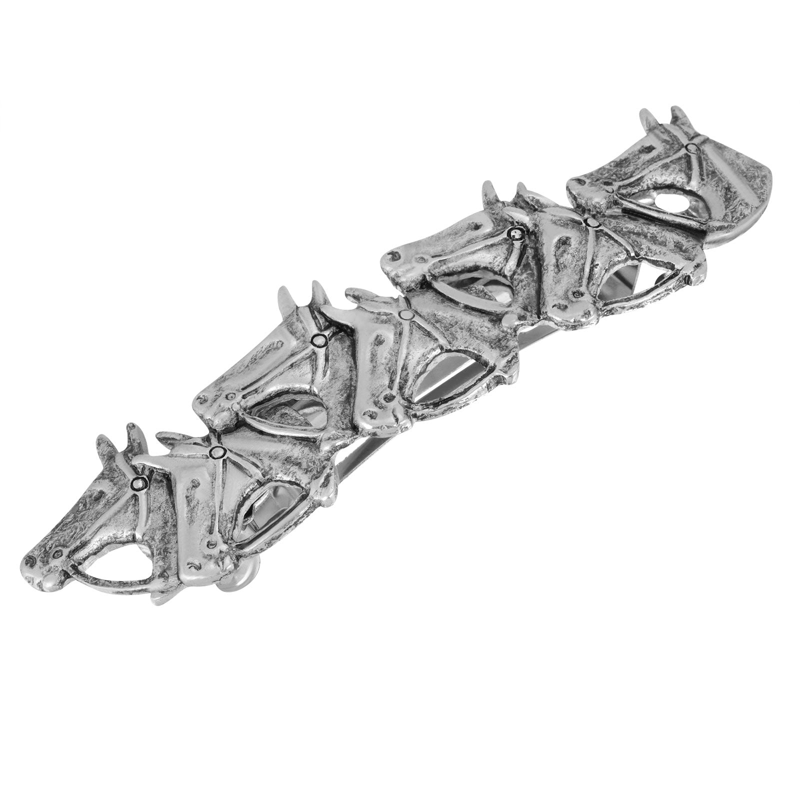 Silver Tone Horse Heads Barrette