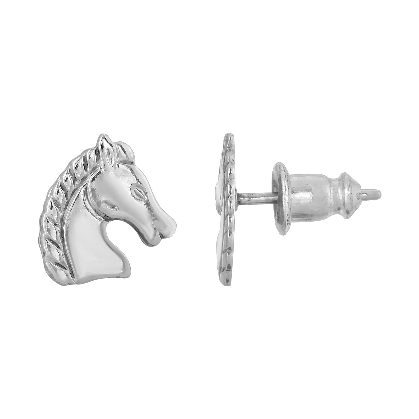 Silver-Tone Horse Stud Earrings