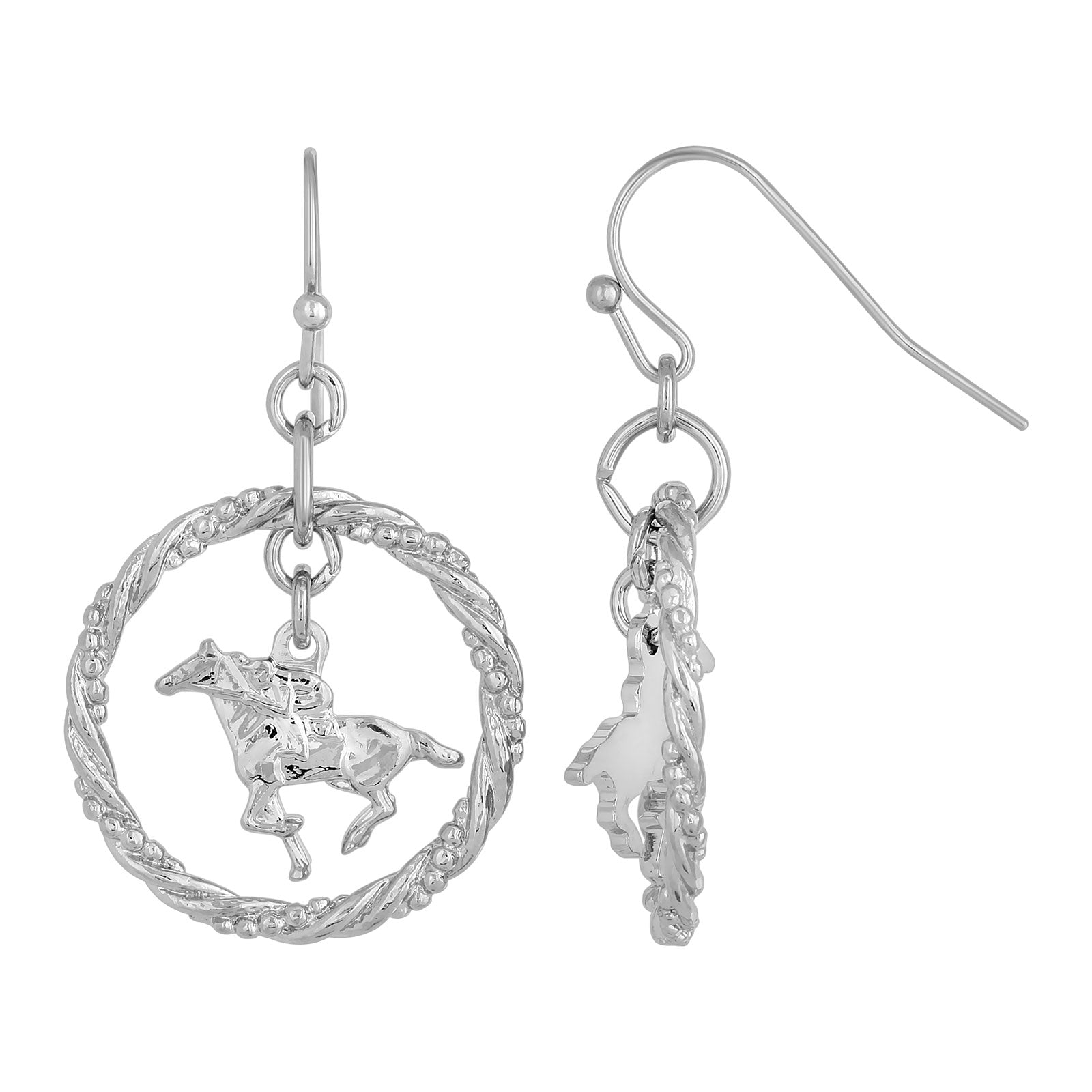 Silver-Tone Suspended Horse Drop Earrings