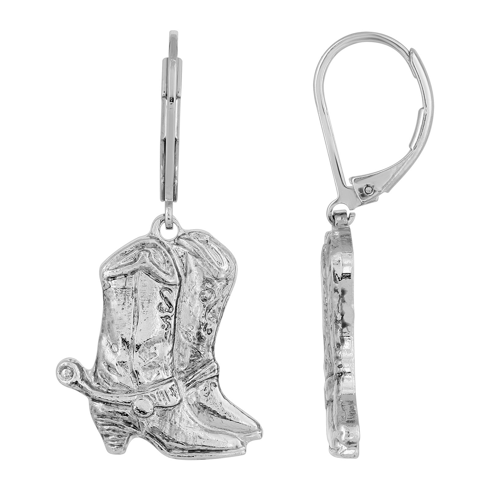 Silver-Tone Western Boots Drop Earrings