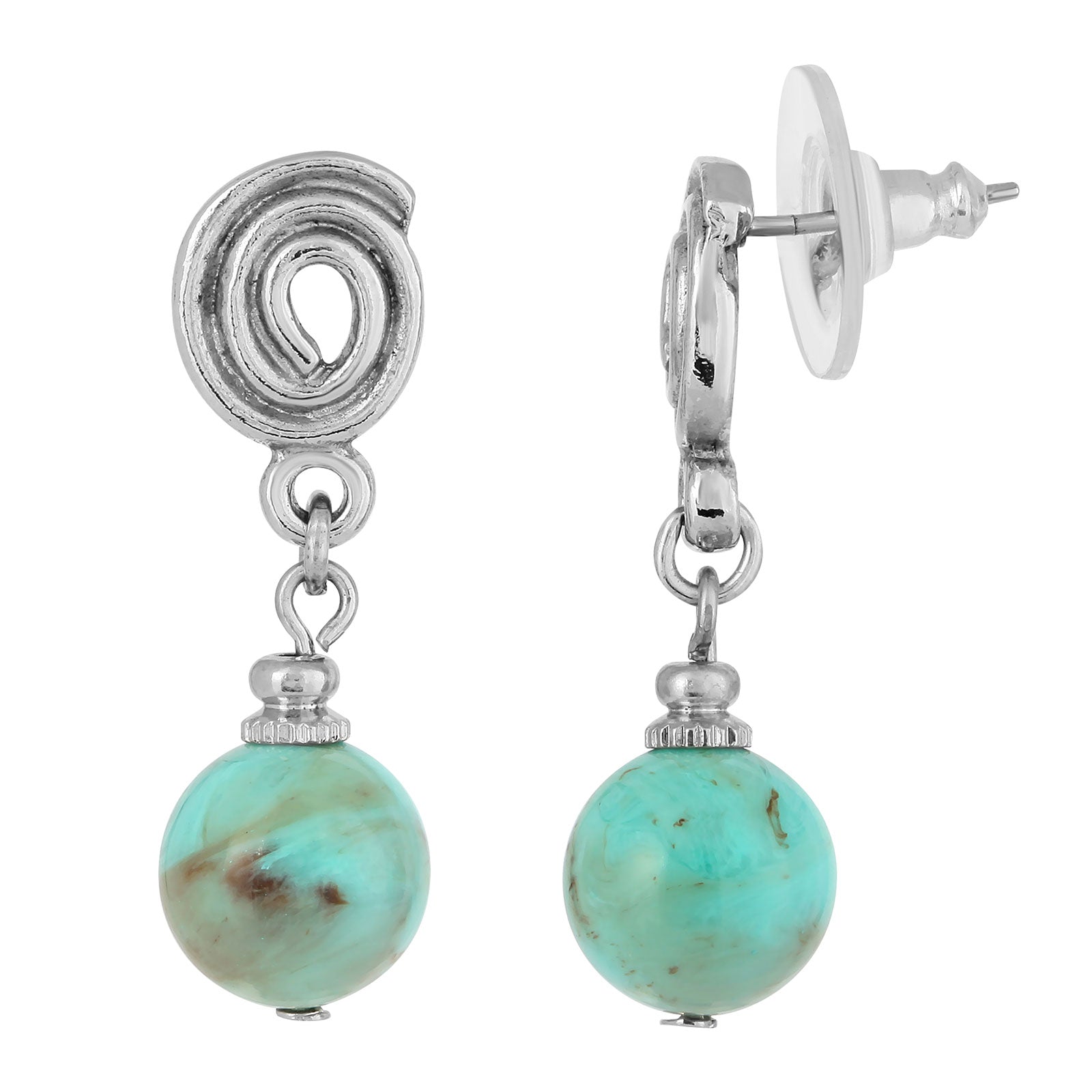 Silver-Tone Imitation Turquoise Bead Drop Earrings