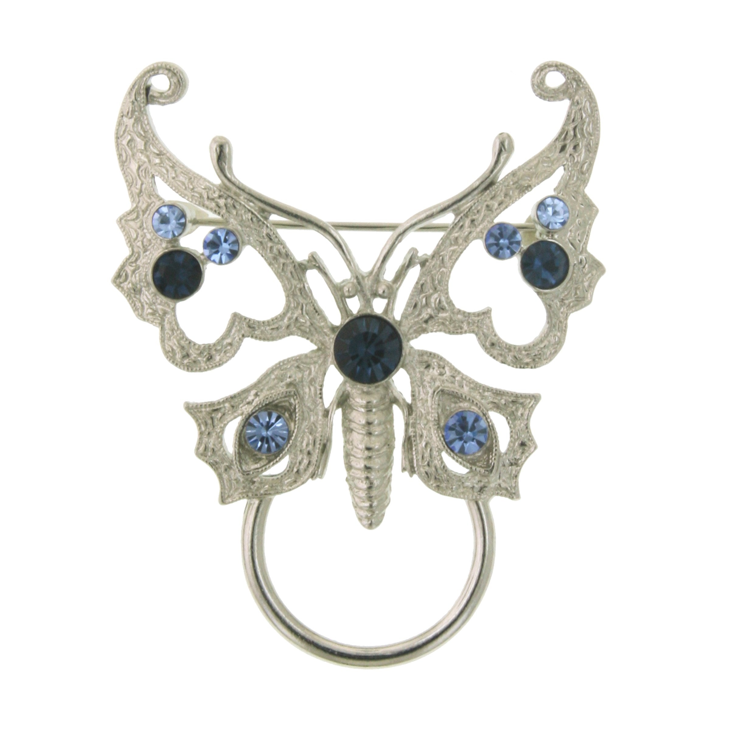 Silver Blue Crystal Butterfly Pin Badge/Eyeglass Holder