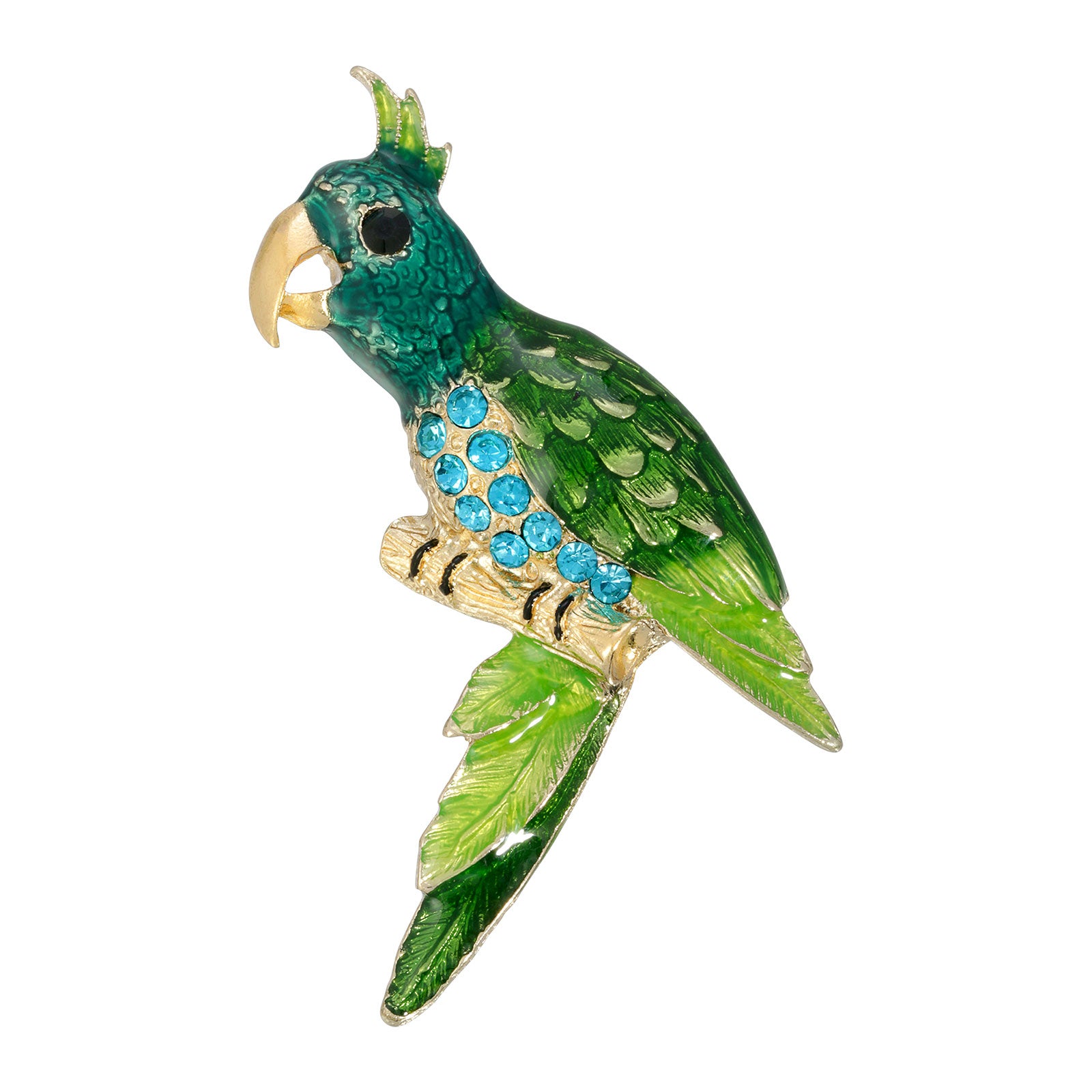 Gold-Tone Green And Turquoise Color Parrot Bird Pin