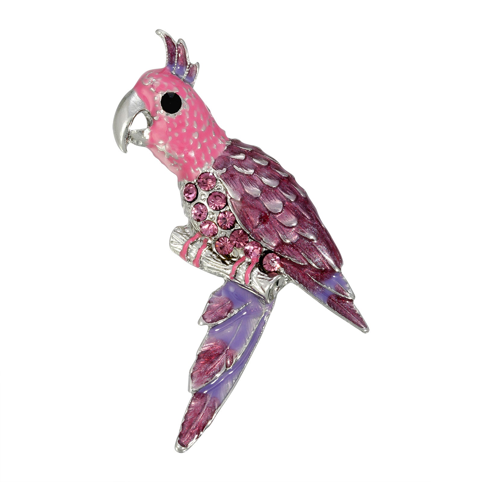 Silver-Tone Purple And Pink Parrot Bird Pin