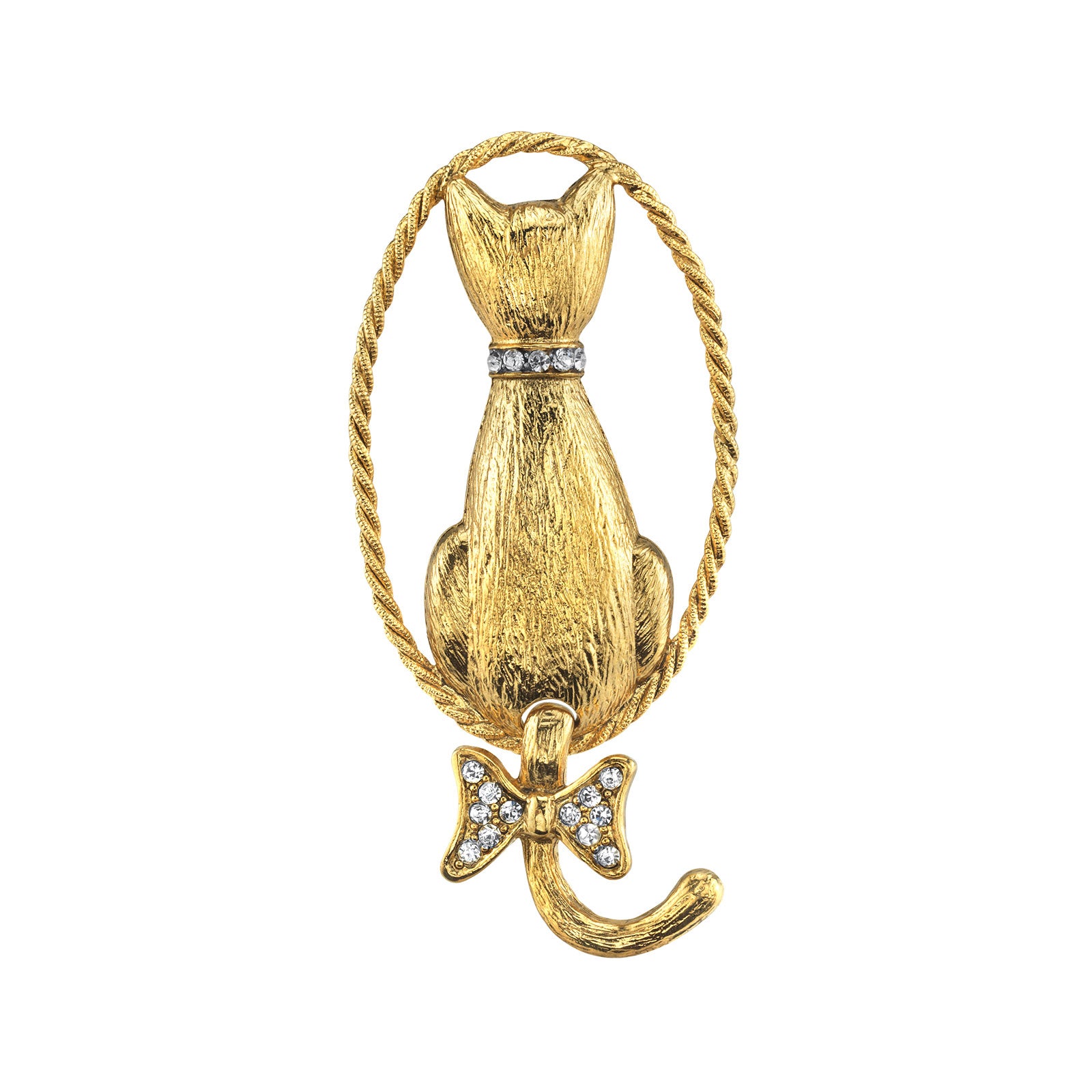 Gold Tone Crystal Backwards Cat Pin