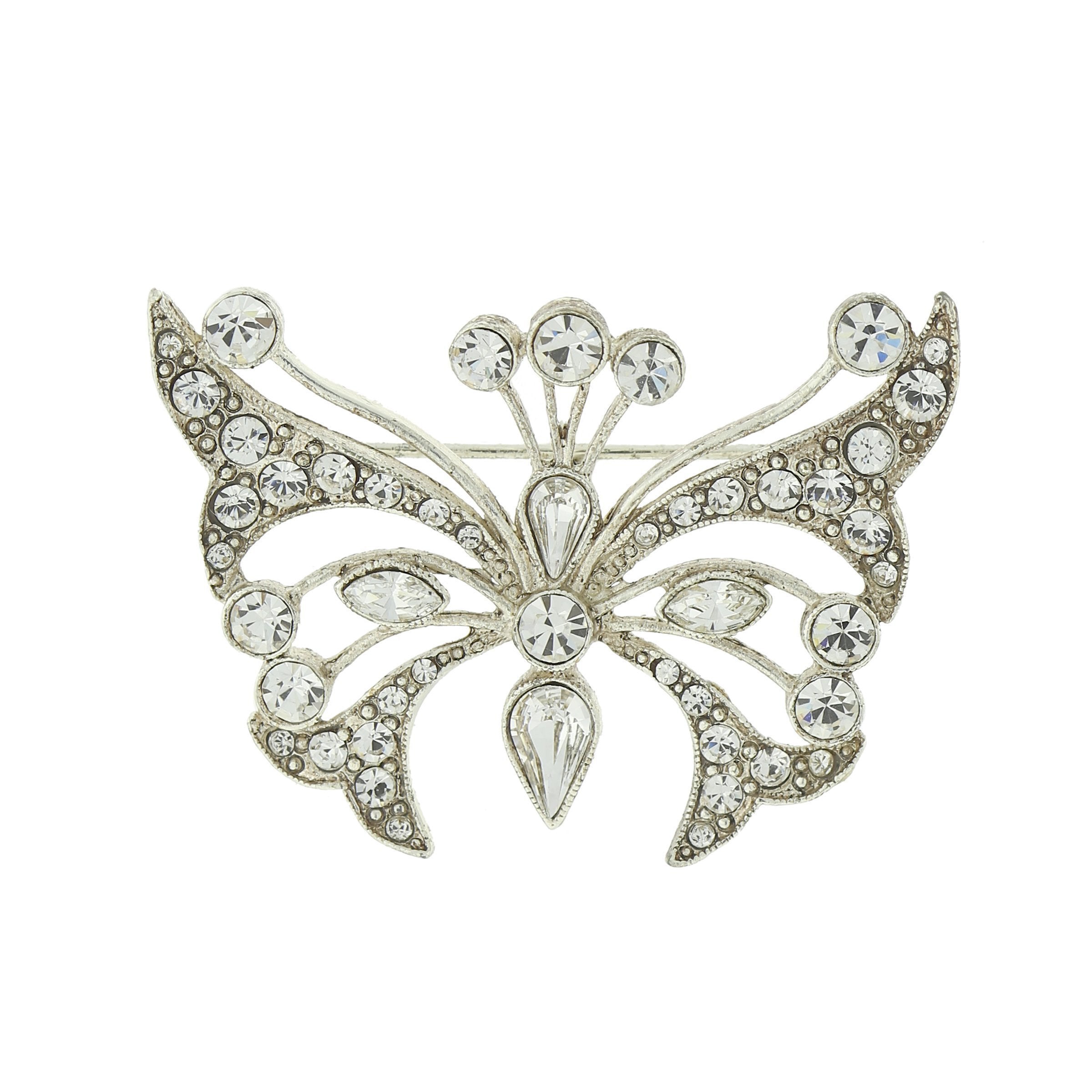 Silver-Tone Crystal Butterfly Pin