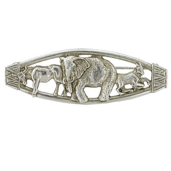 Silver-Tone Sculpted Ox, Elephant and Goat Animal Brooch