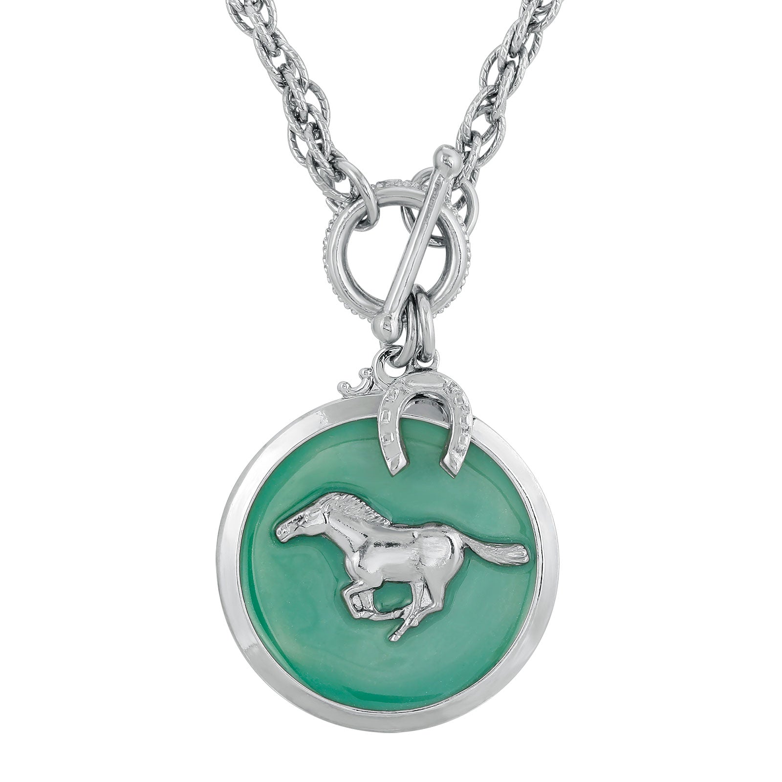 Silver-Tone Turquoise Color Enamel Horse Pendant Toggle Necklace 18