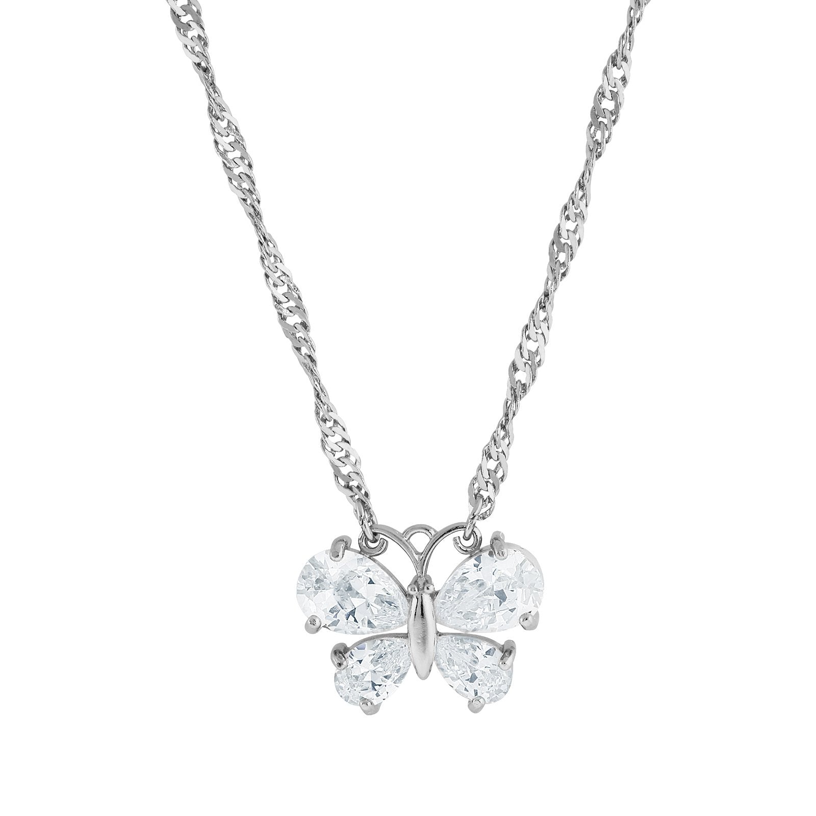 Silver-Tone Cubic Zirconia Butterfly Necklace 16"Adj.