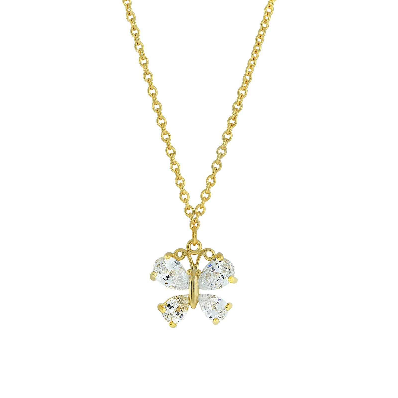 14K Gold-Dipped Cubic Zirconia Butterfly Pendant Necklace 16Adj.
