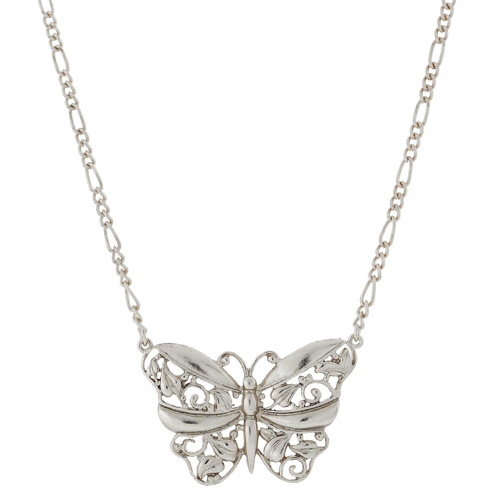 Silver-Tone Butterfly Pendant Necklace 16Adj.