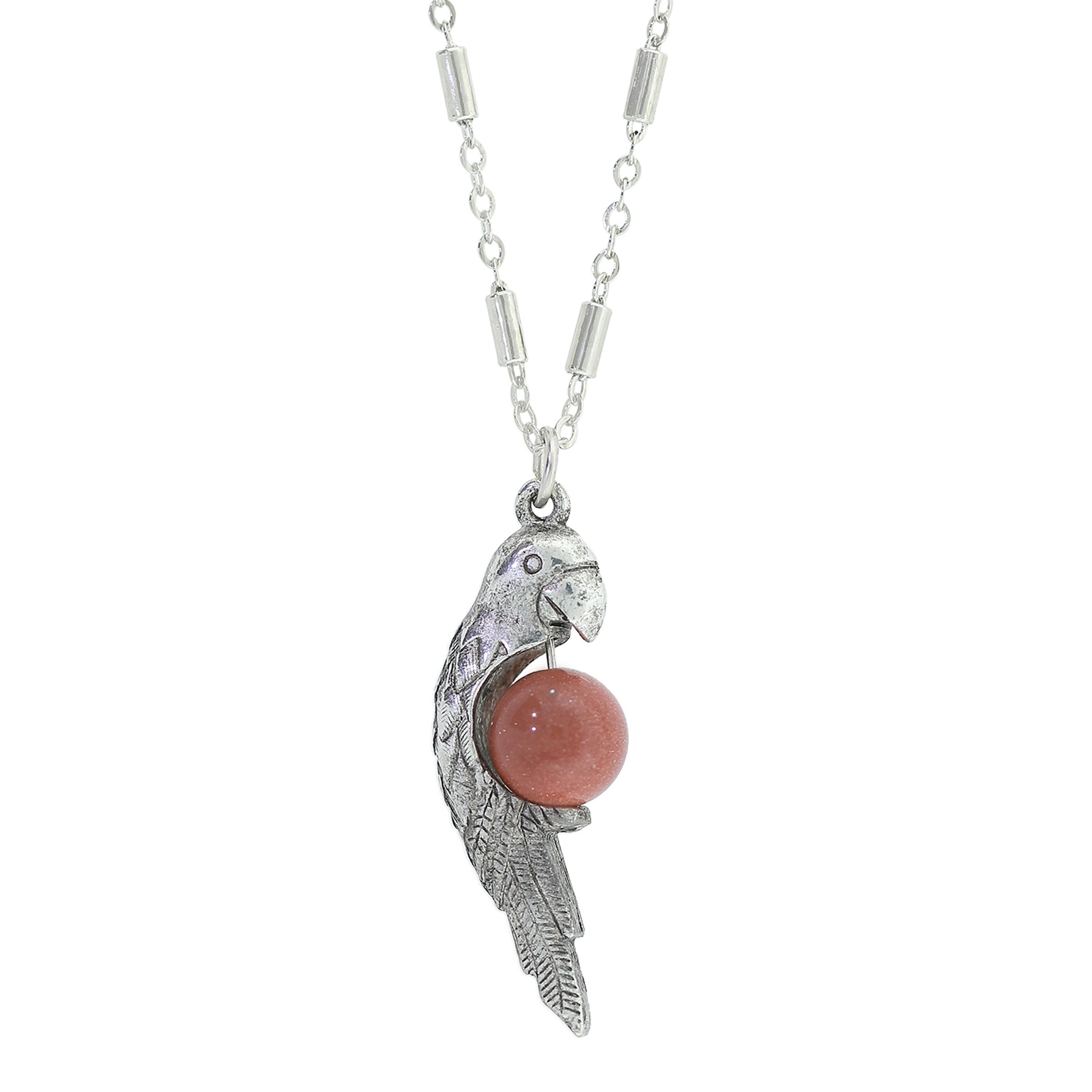 Pewter Parrot With Goldstone Bead Necklace 16Adj.