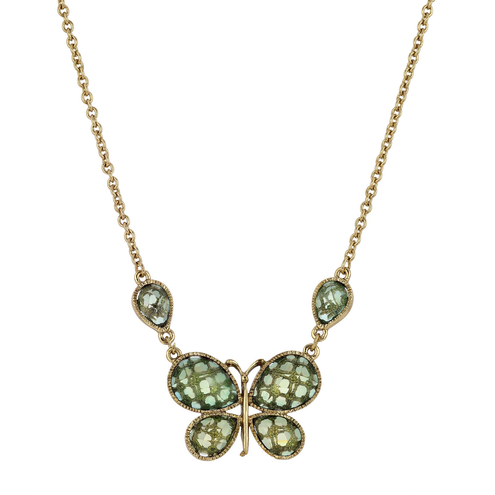 Gold-Tone Lt. Aqua Faceted Butterfly Necklace 16Adj.