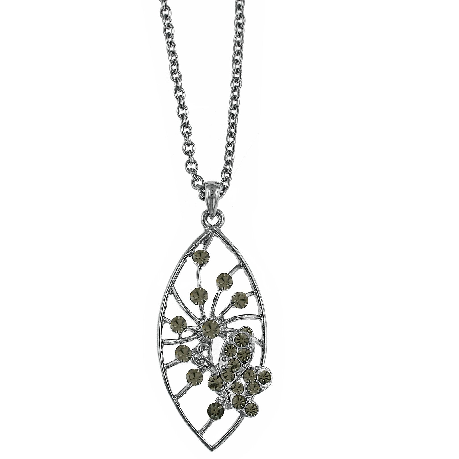 Hematite Black Diamond Pave Butterfly Pendant Necklace 16Adj.