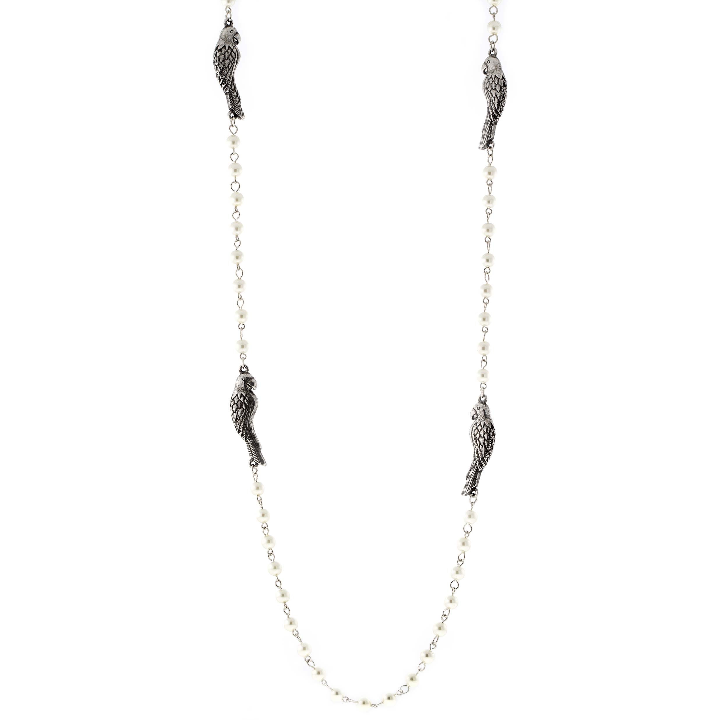 Pewter Parrot Pearl Chain Necklace 36