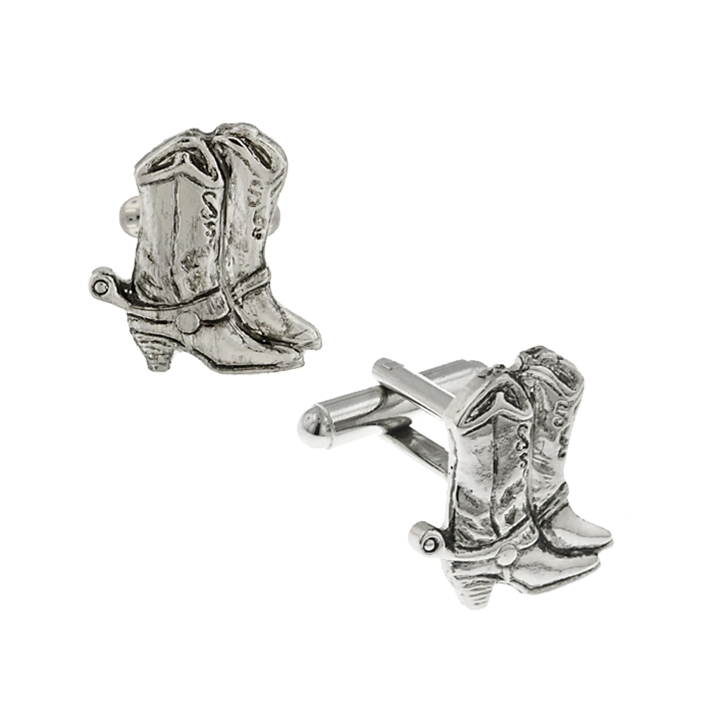 Silver-Tone Cowboy Boots Cufflinks