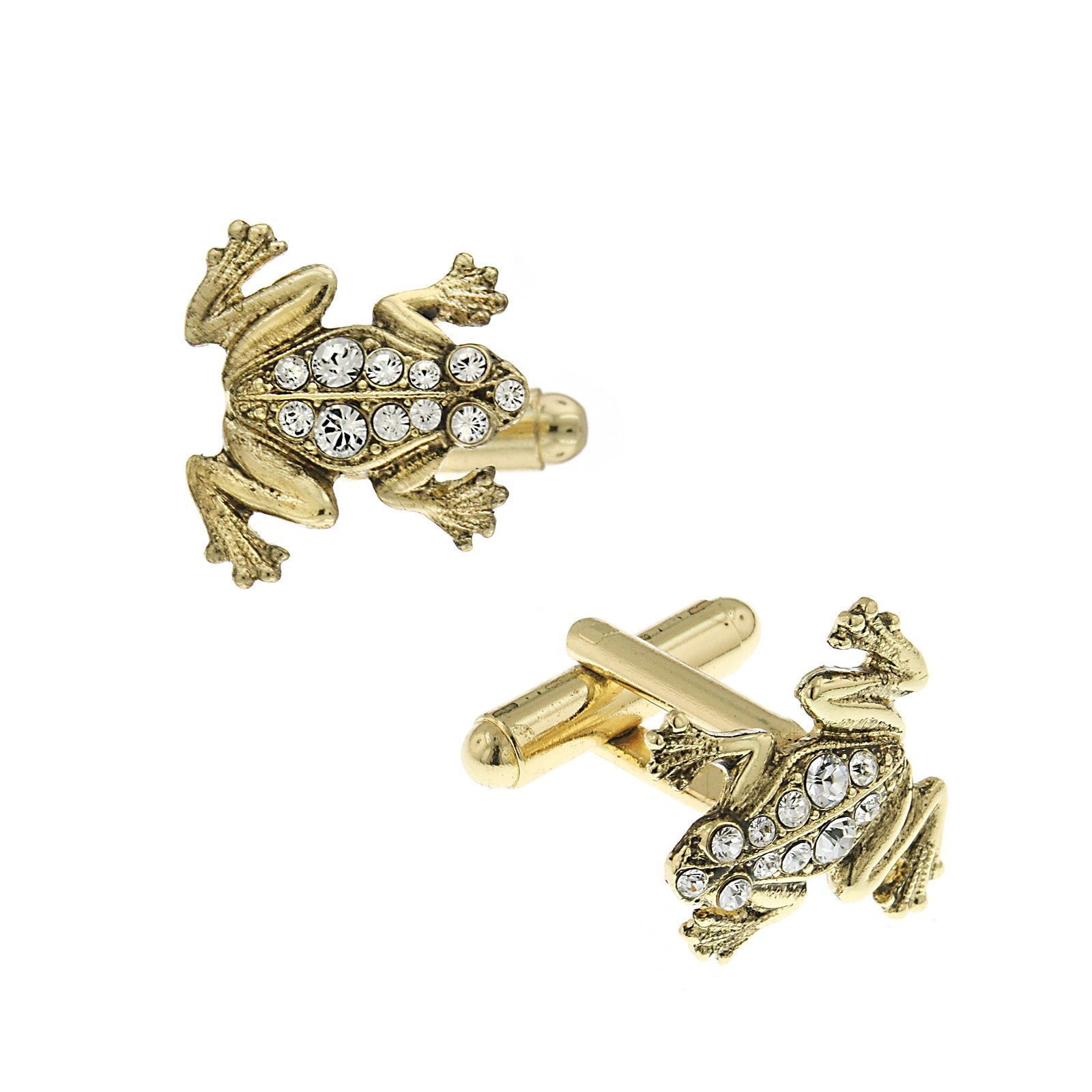 14K Gold Dipped Crystal Frog Cufflinks
