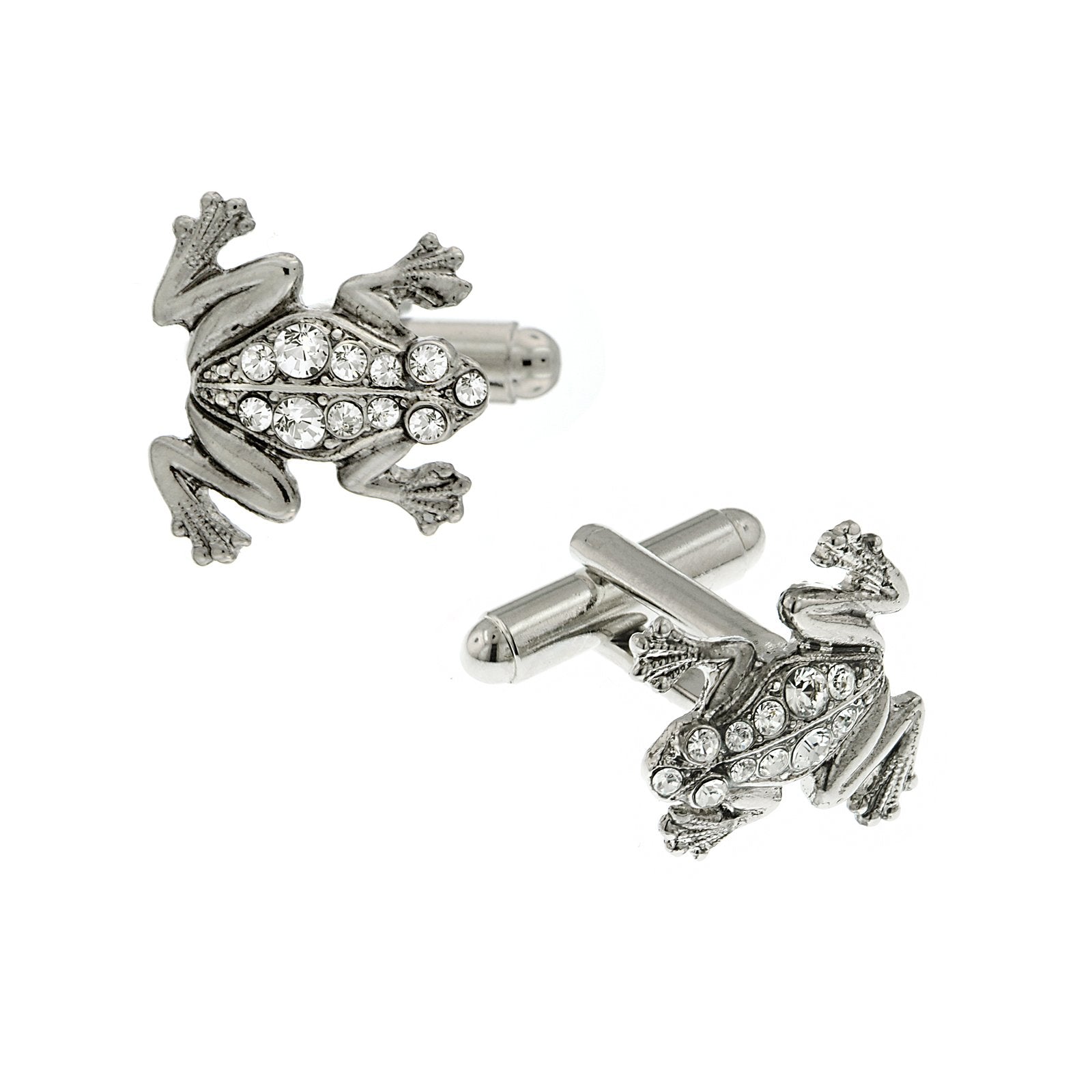 Silver-Tone Crystal Frog Cufflinks